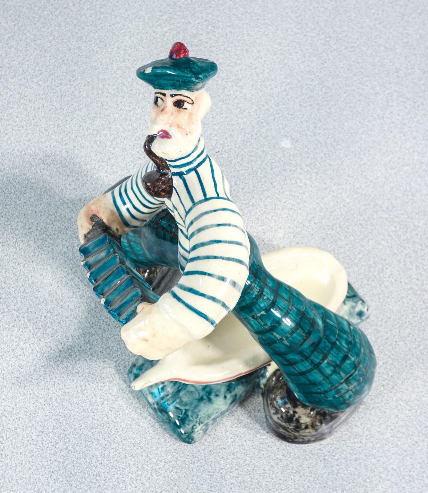 photo for sale Ceramic Sculpture Of Sailor With Accordion, C.A.S.A. By Zulimo Aretini