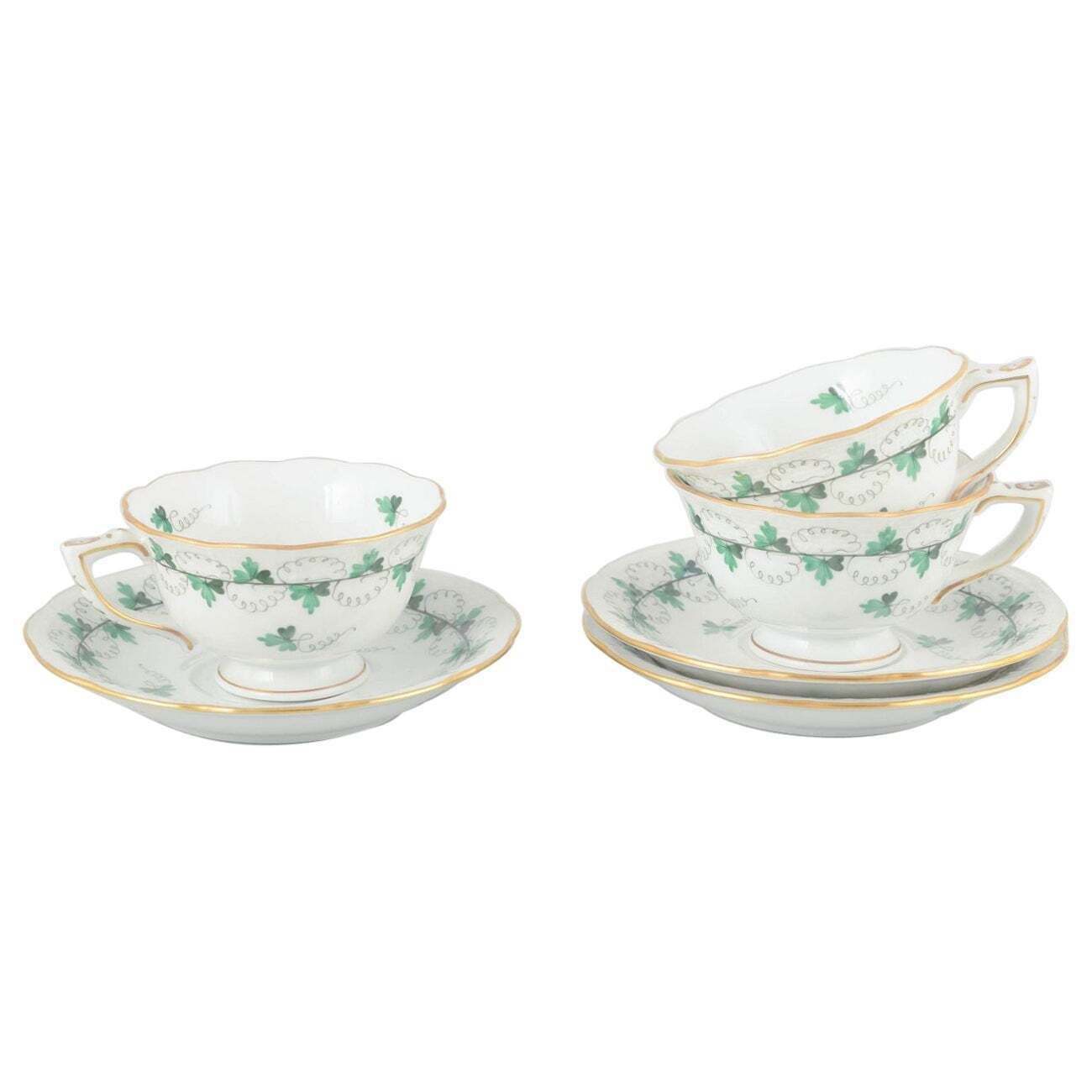 Herend, Hungary. Porcelain Set Of 3 Demitasse Cups With Saucers, Mid 20th C.