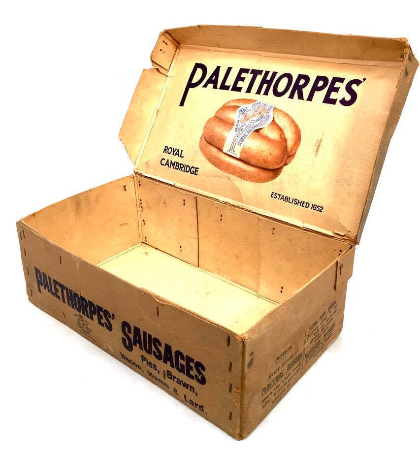 Antique Advertising Palethorpes Royal Cambridge Sausage Box Shop Display Crate photo buy