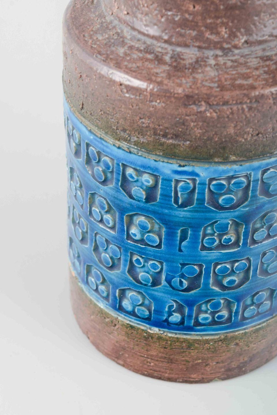 Aldo Londi For Bitossi. Ceramic Vase With Relief Pattern In "Rimini Blu" Glaze. photo for sale