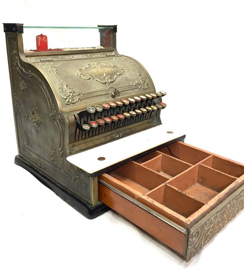 Antique Advertising   Brass Shop Used Cash Register Till / Working Order C.1900 photo furniture