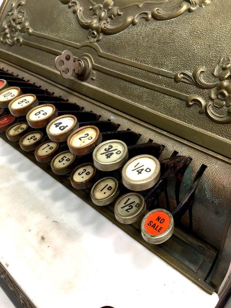 Antique Advertising   Brass Shop Used Cash Register Till / Working Order C.1900 photo Home Decor