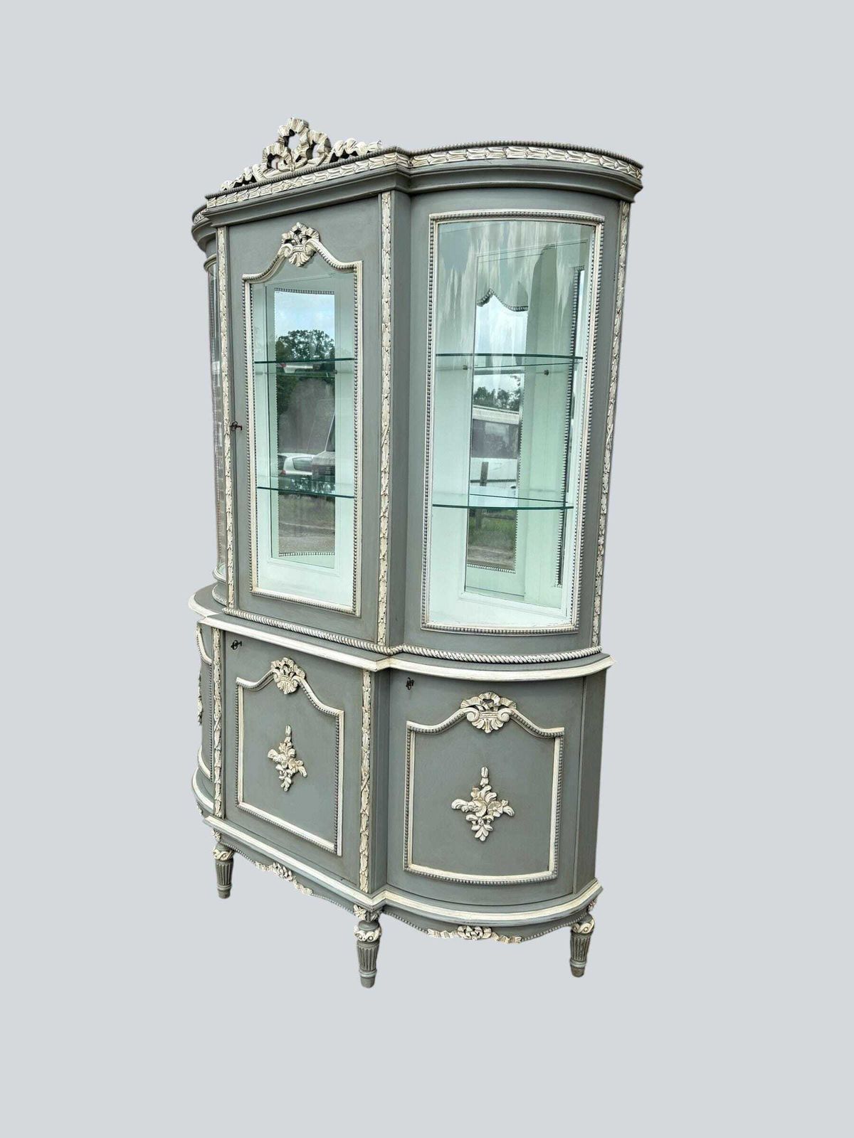 Antique Style French Painted 1 Door Glazed Bookcase Cupboard  Glazed Display Cabinet With Lower 3 Door Cupboard photo furniture