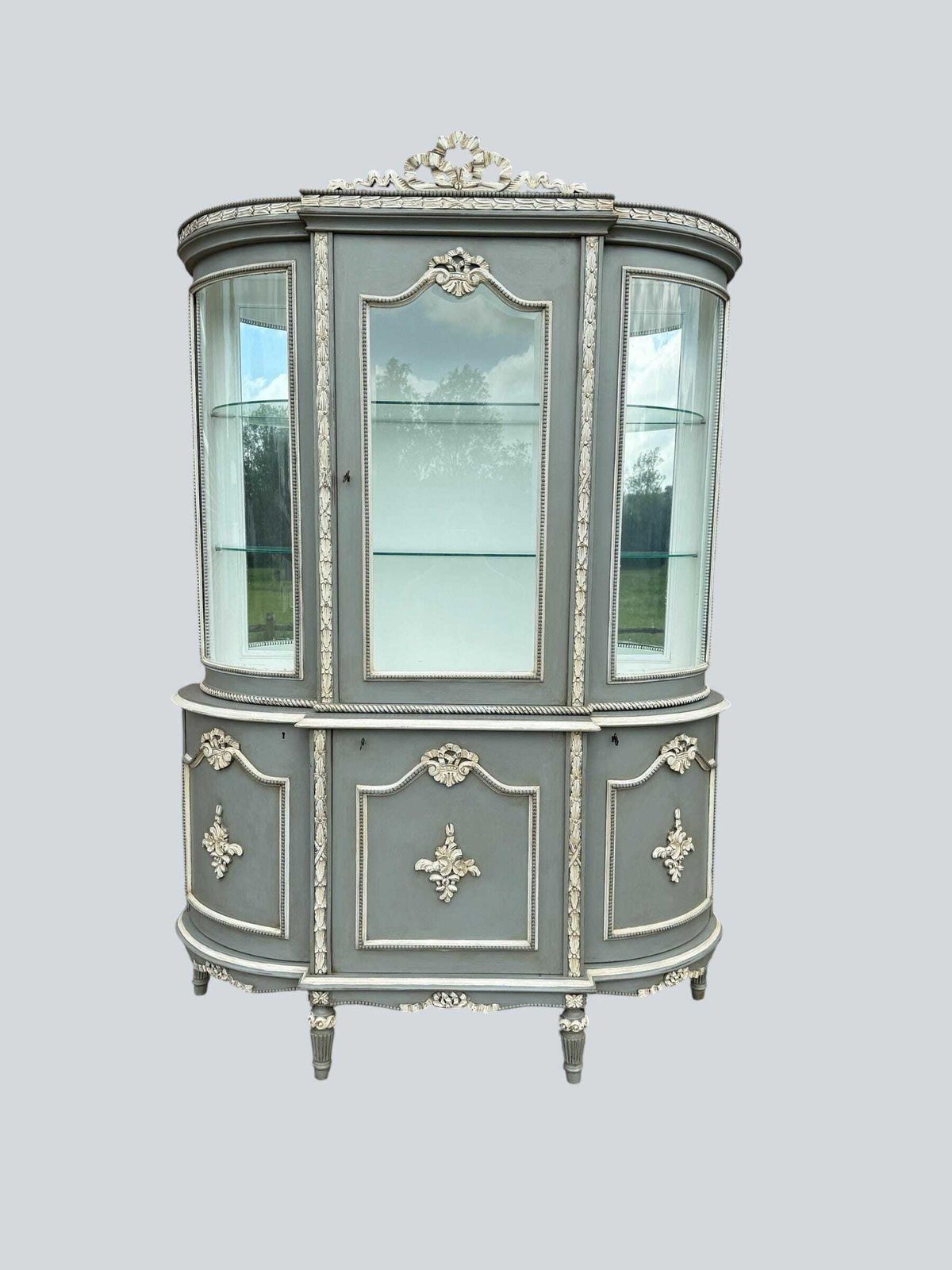 Antique Style French Painted 1 Door Glazed Bookcase Cupboard  Glazed Display Cabinet With Lower 3 Door Cupboard photo Furniture