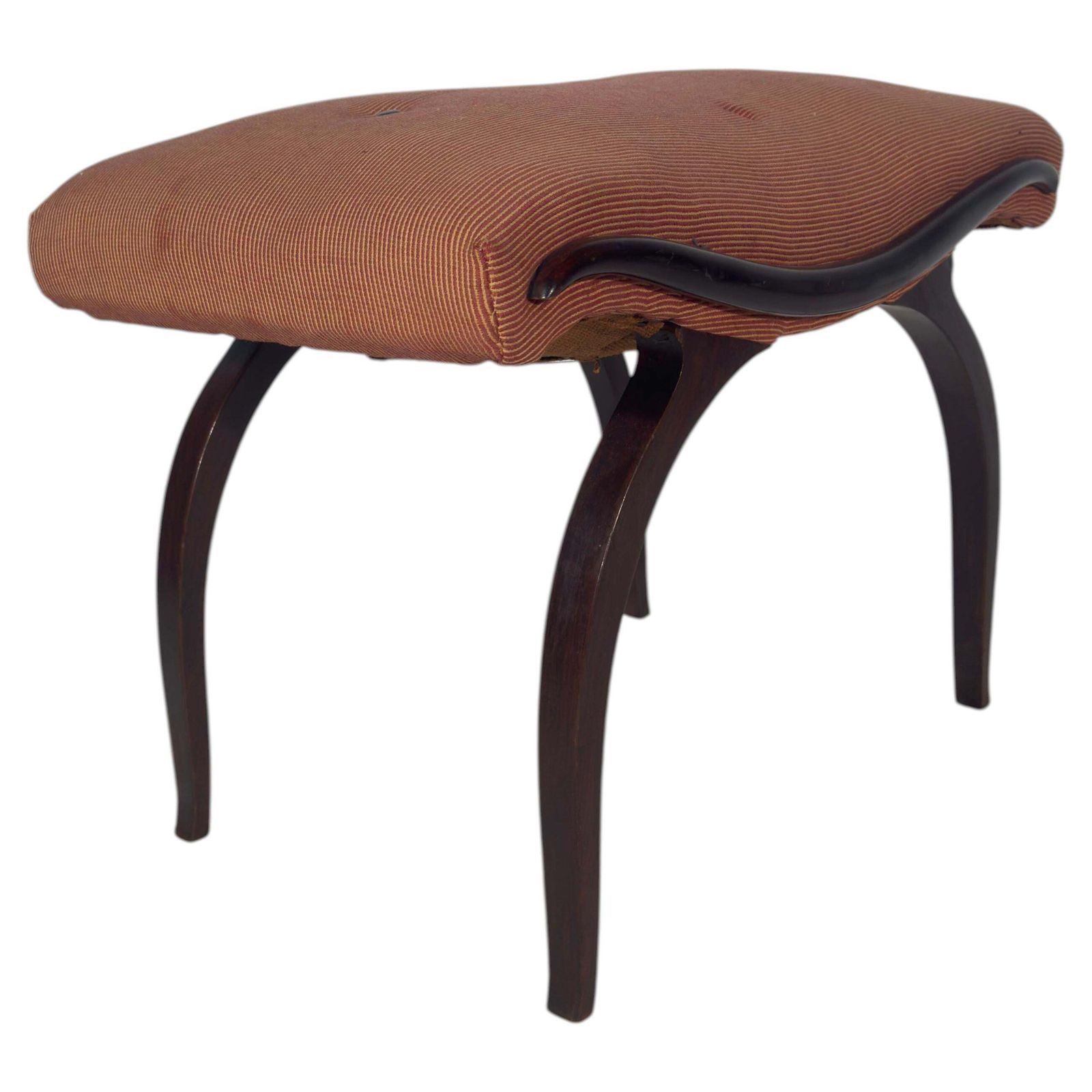 Vintage 20th Century Antique Walnut Stool With Cotton Upholstery photo vintage