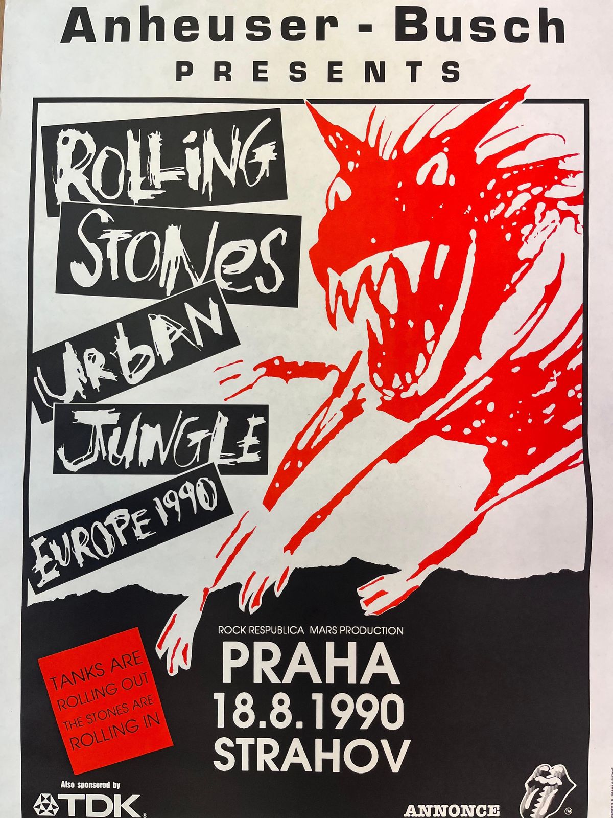 Zeldzame Rolling Stones concertposter, Praag / 1990 photo vinterior