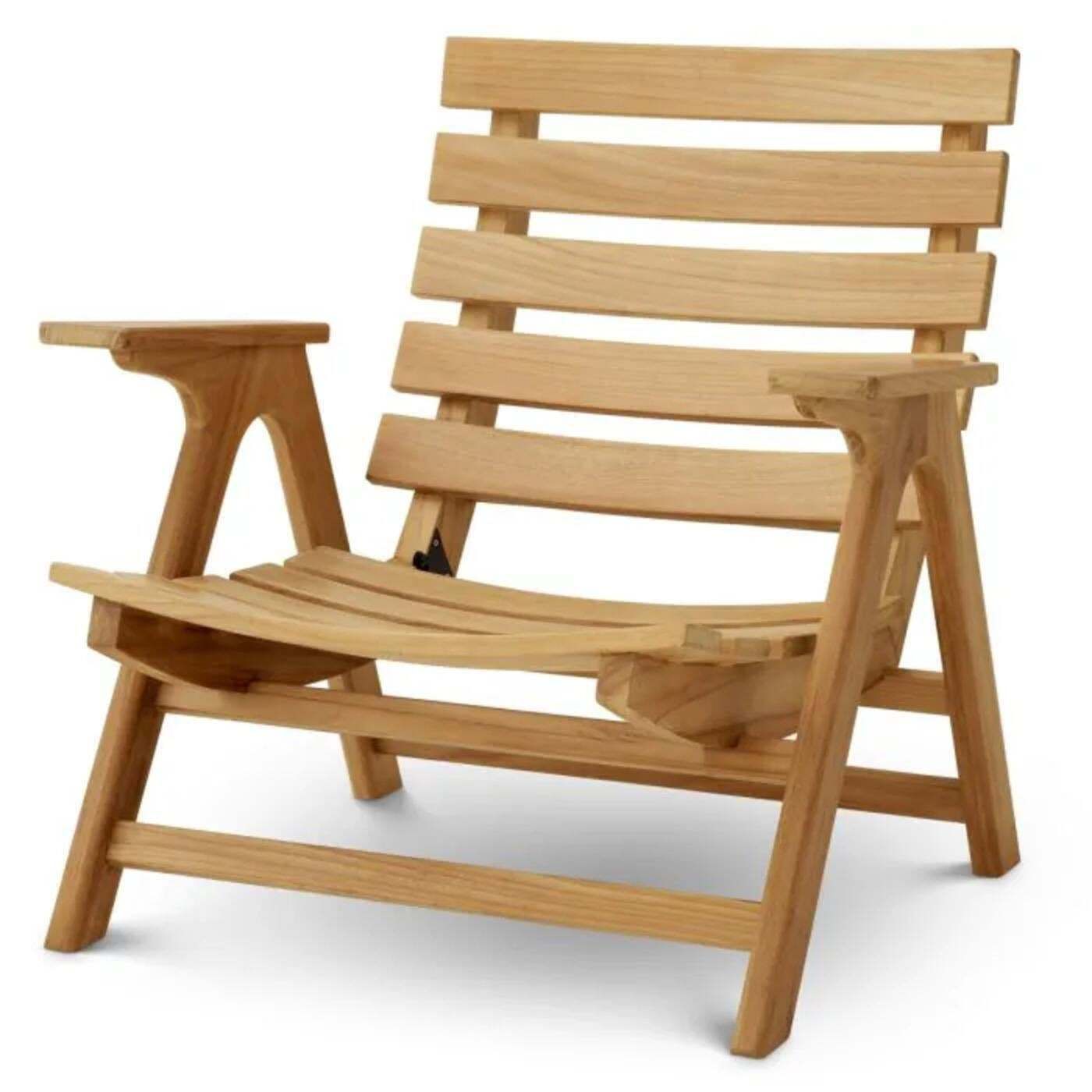 Pair Of Contemporary Natural Teak Outdoor Armchair With Graphic Upholstery photo buy