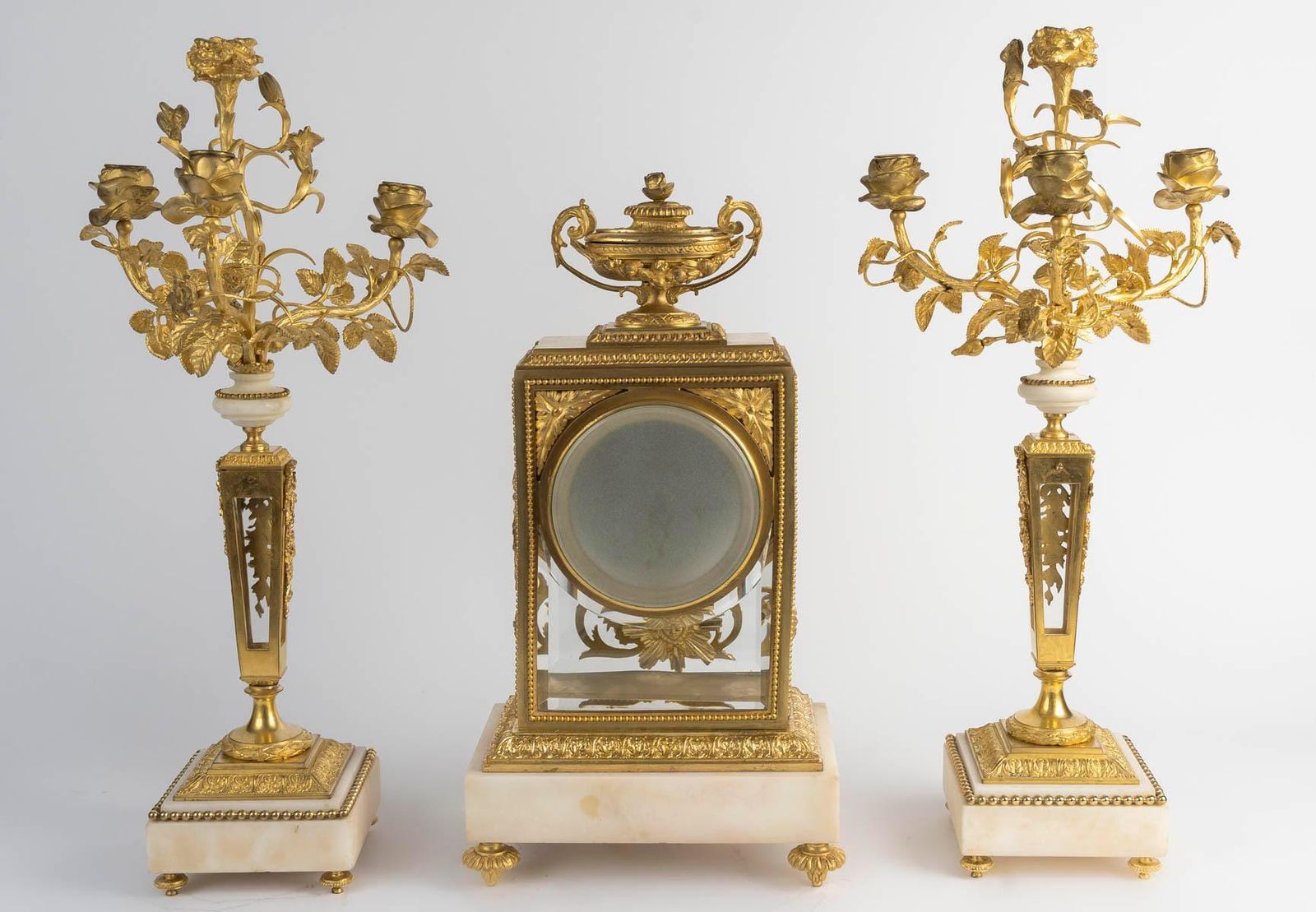 19th Century Gilded Bronze And Crystal Mantelpiece Set, Napoleon III Period. photo furniture