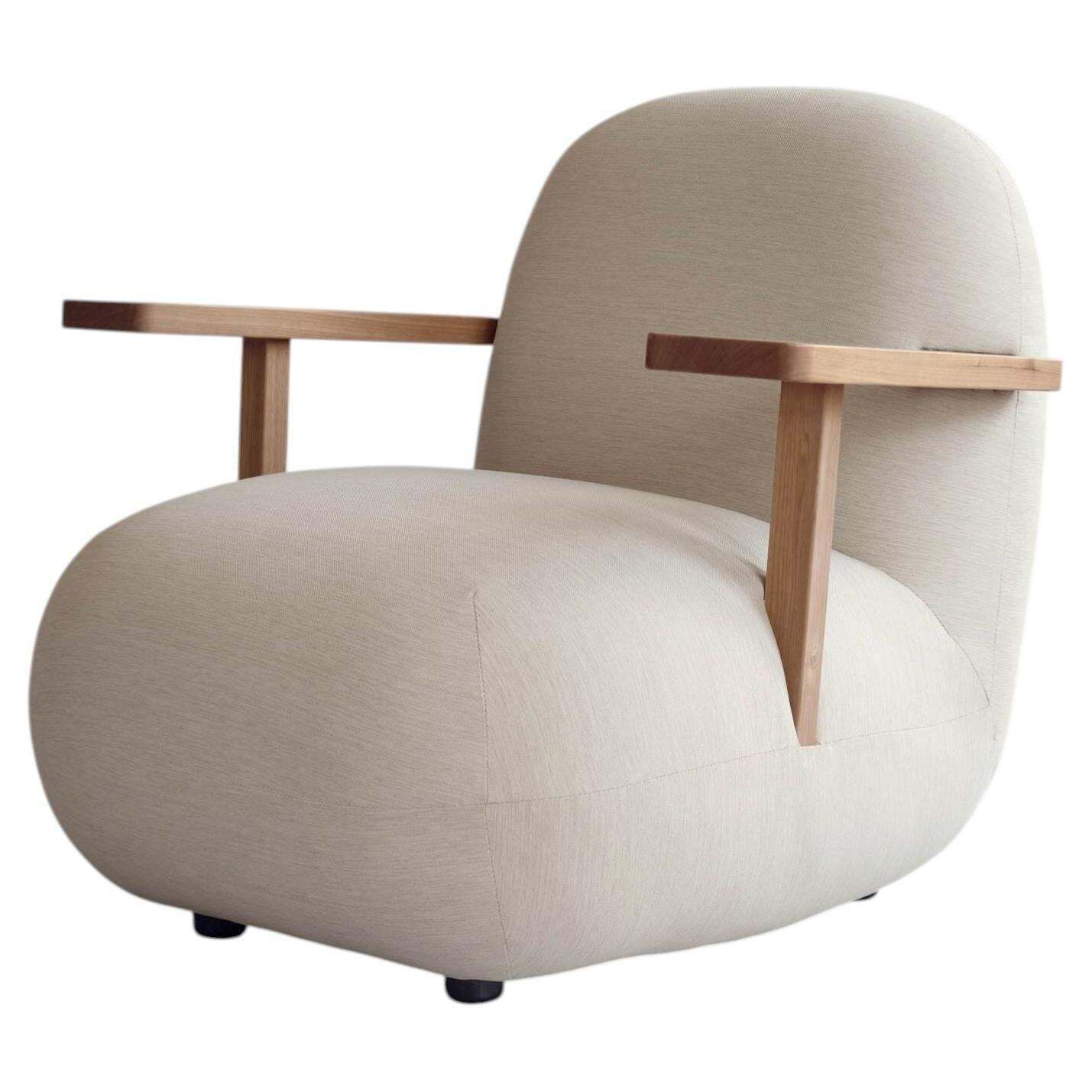 Lounge Chair With Teak Armrests In Warm Ash Outdoor Fabric