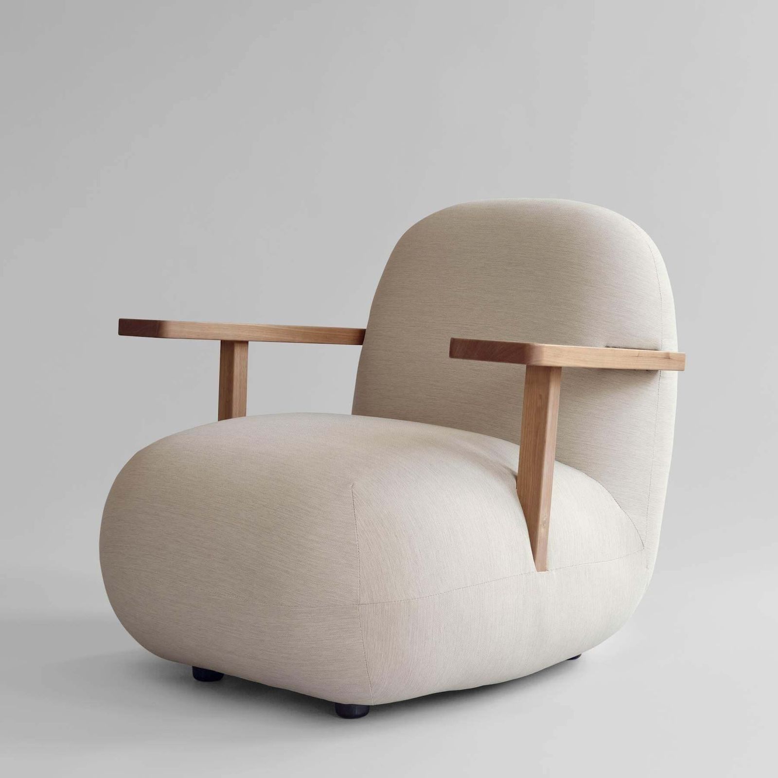 Lounge Chair With Teak Armrests In Warm Ash Outdoor Fabric photo for sale