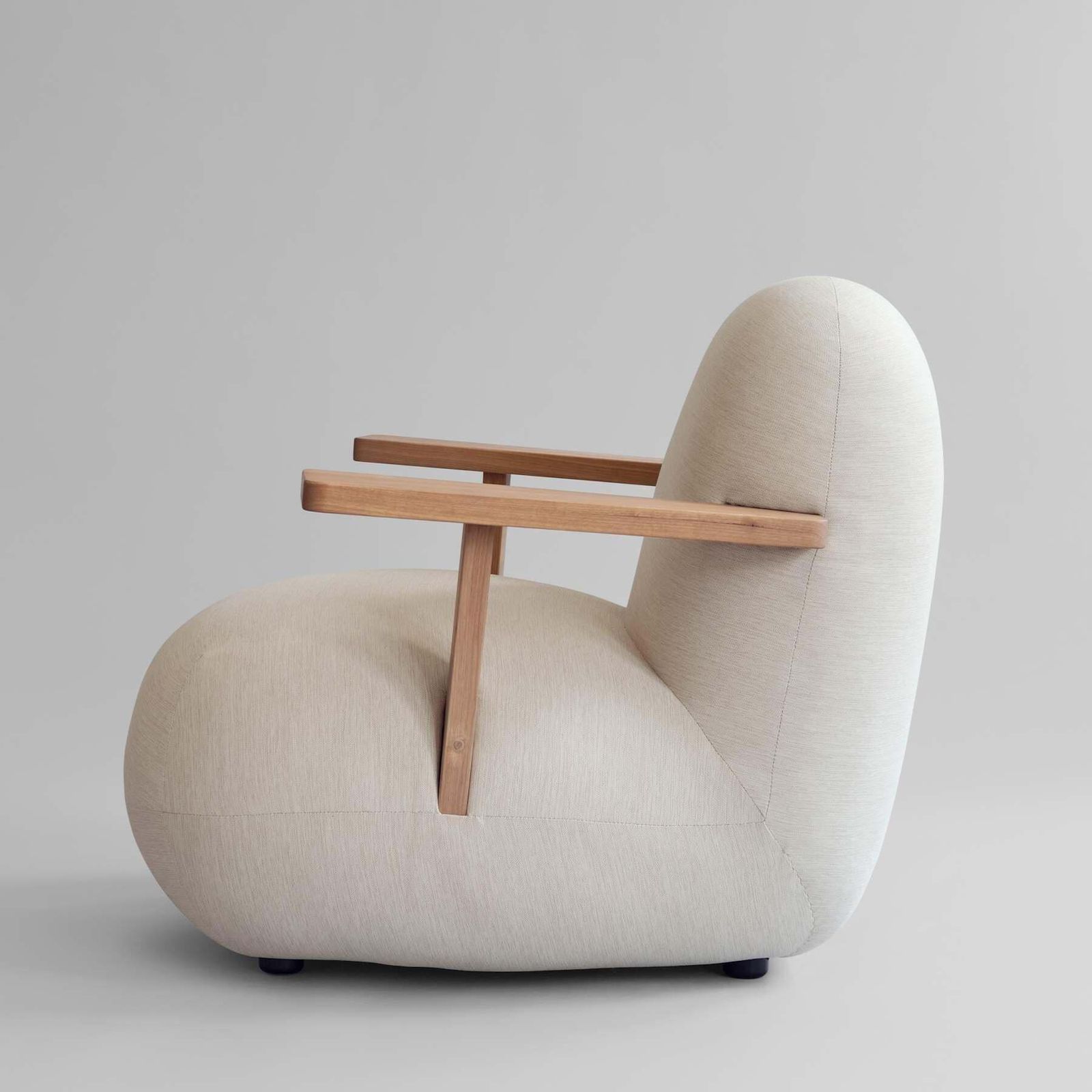 Lounge Chair With Teak Armrests In Warm Ash Outdoor Fabric photo Furniture