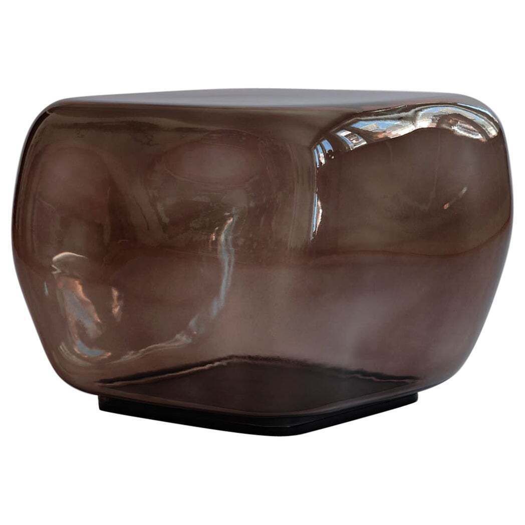 Medium Size Coffee Table In Smoked Forest Glass Contemporary Sculptural Design