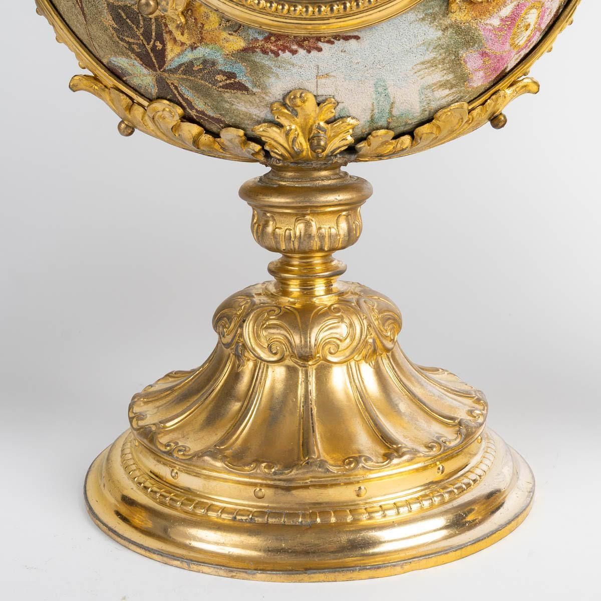 19th Century Fireplace Set In Porcelain And Gilded Pewter, Napoleon III Period. photo buy