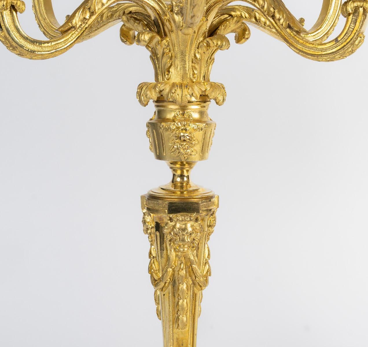 Pair Of 7 Branch Candelabra In Gilded Bronze, 19th Century, Napoleon III Period. photo for sale