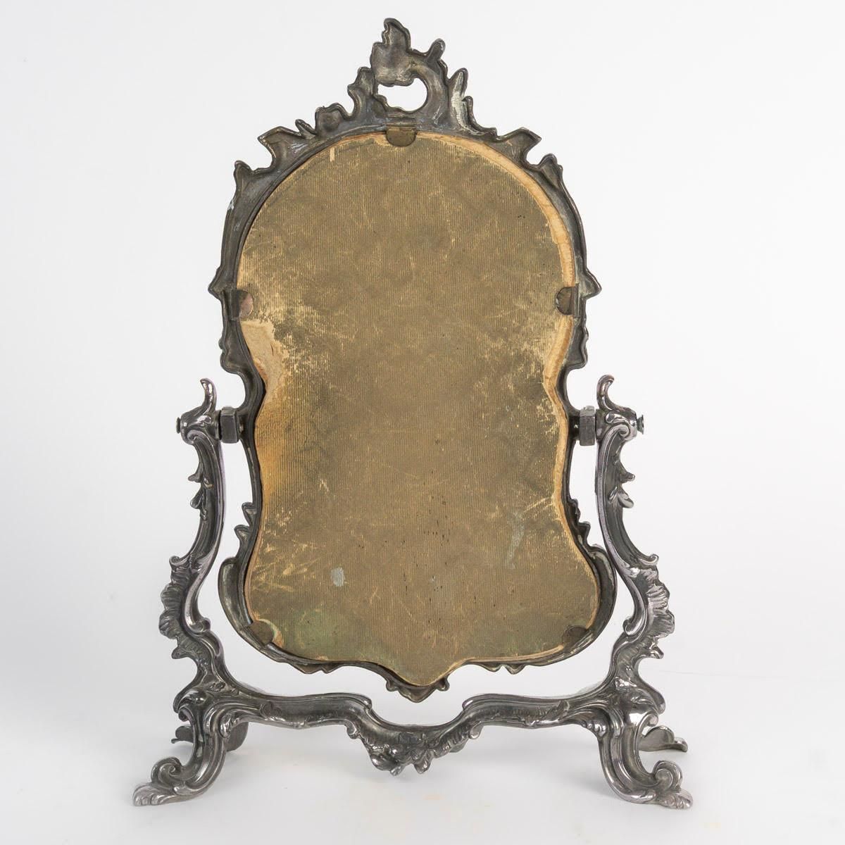 Rocaille Style Silver Plated Metal Table Mirror, Napoleon III Period. photo 1528.0