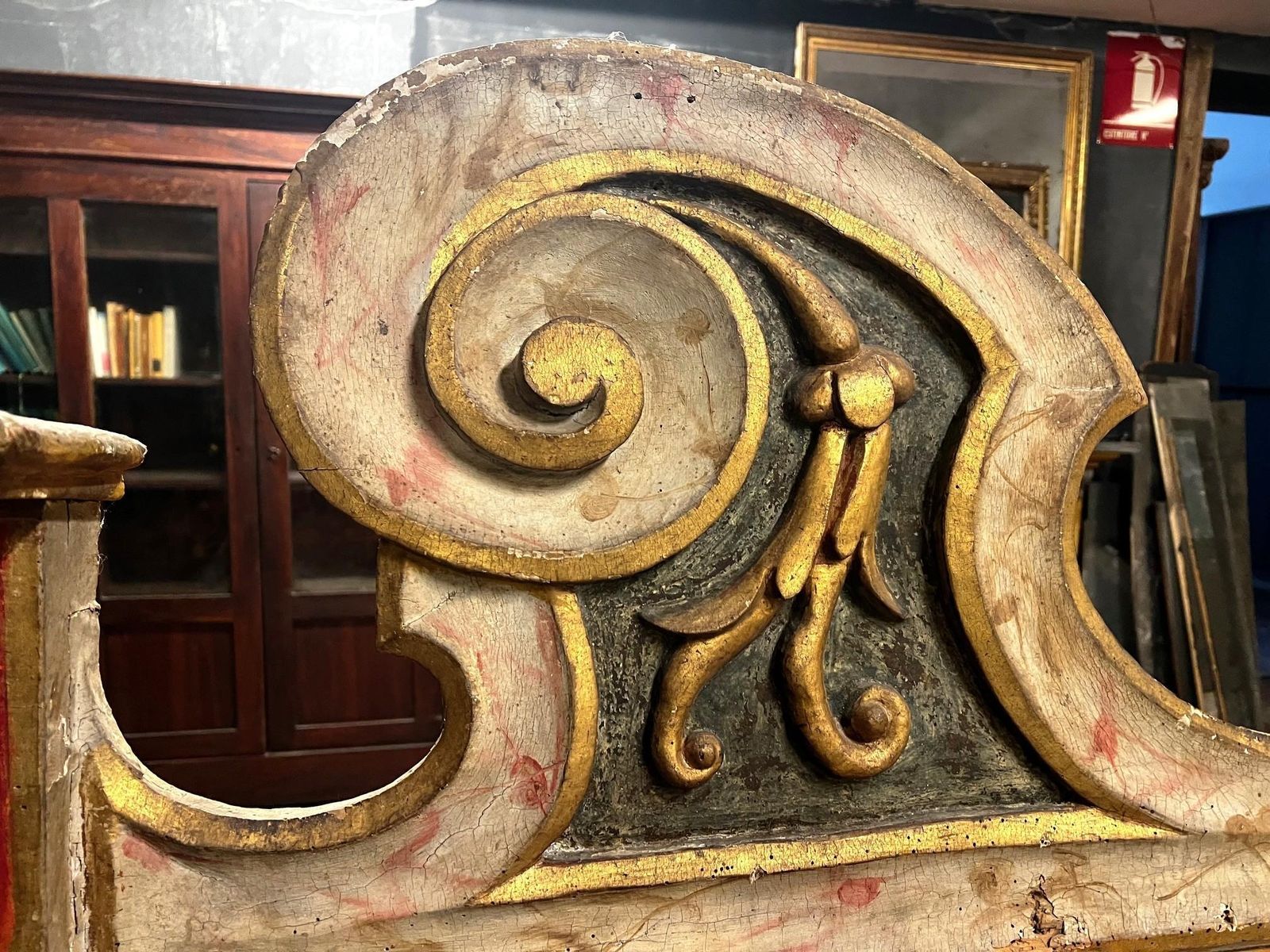 Carved, Lacquered And Damask Lined Bed Headboard, Italy photo buy