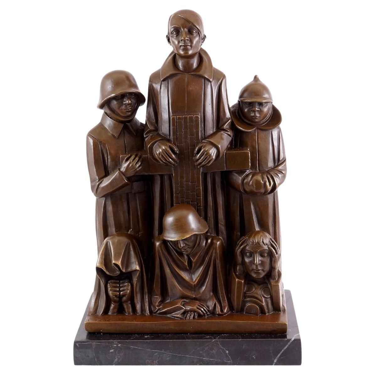 Sculpture Memorial In Bronze, Expressionist Style, 20th Century
