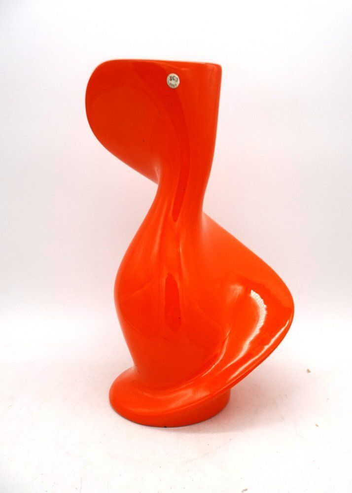 Space Age Orange Swirl Sc3 Ceramic Vase, Italy, 1970s