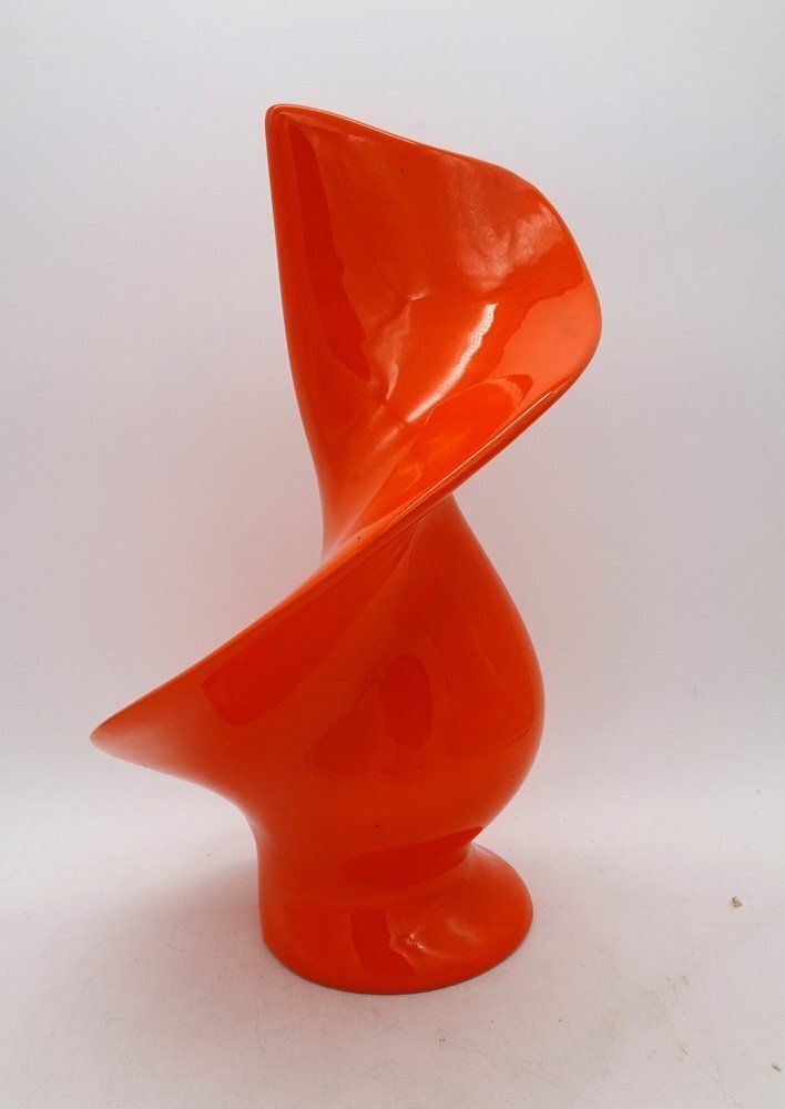 photo furniture Space Age Orange Swirl Sc3 Ceramic Vase, Italy, 1970s