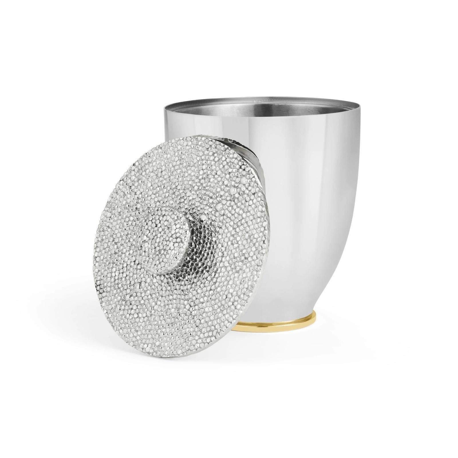 Pair Of Contemporary Silver Metal Shagreen Style Ice Bucket With Lid photo furniture