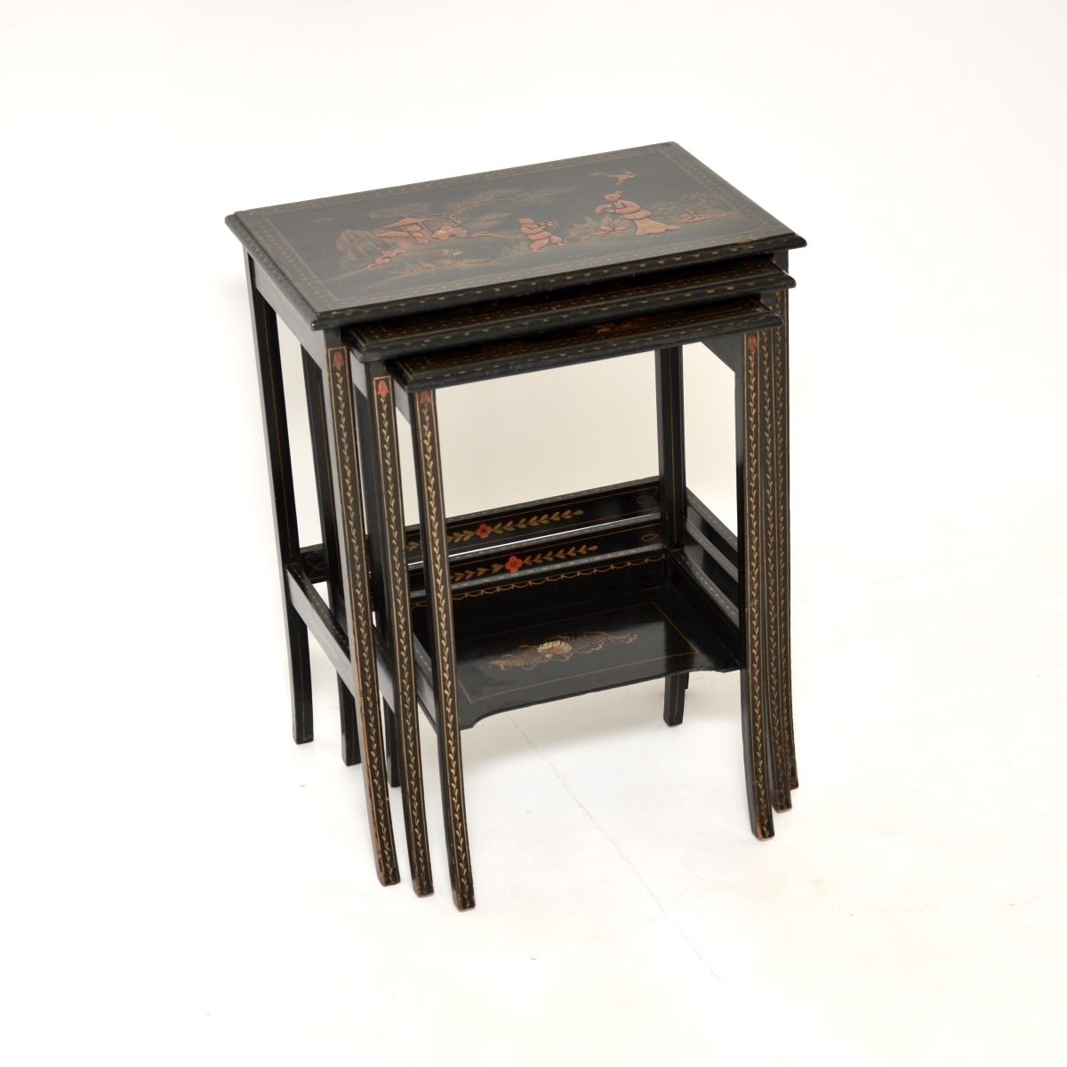 Antique Edwardian Lacquered Chinoiserie Nest Of Tables
