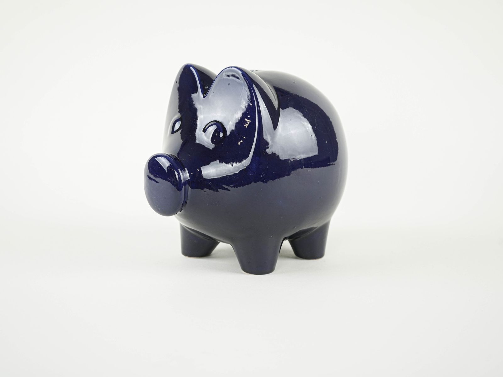 Tirelire cochon bleu marine, design allemand, années 1970, fabriquée en Allemagne de l'Ouest photo Décoration