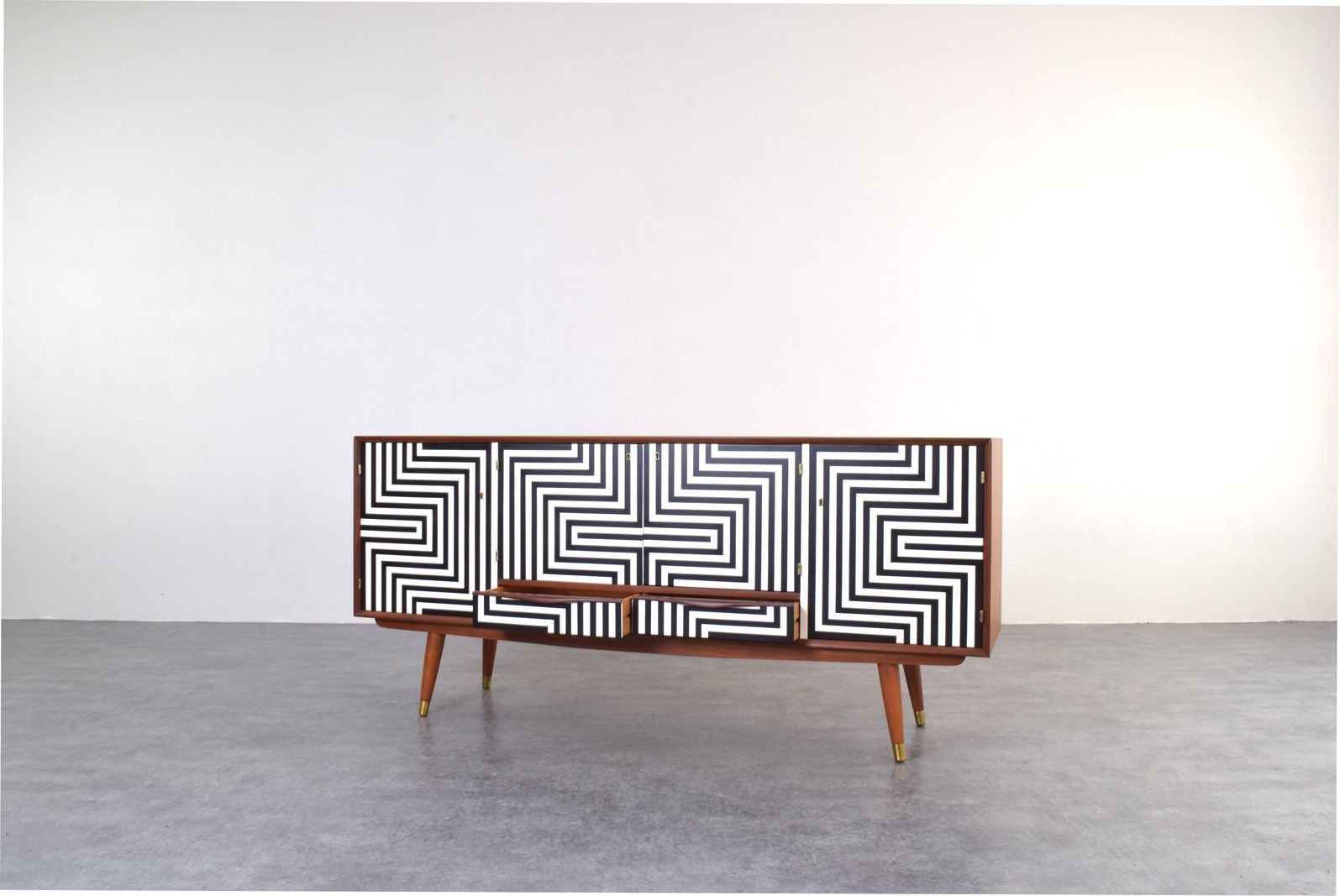 Mid Century Op Art Hand Painted Sideboard From Sven Andersen Møbelfabrikk, 1960s. photo vinterior