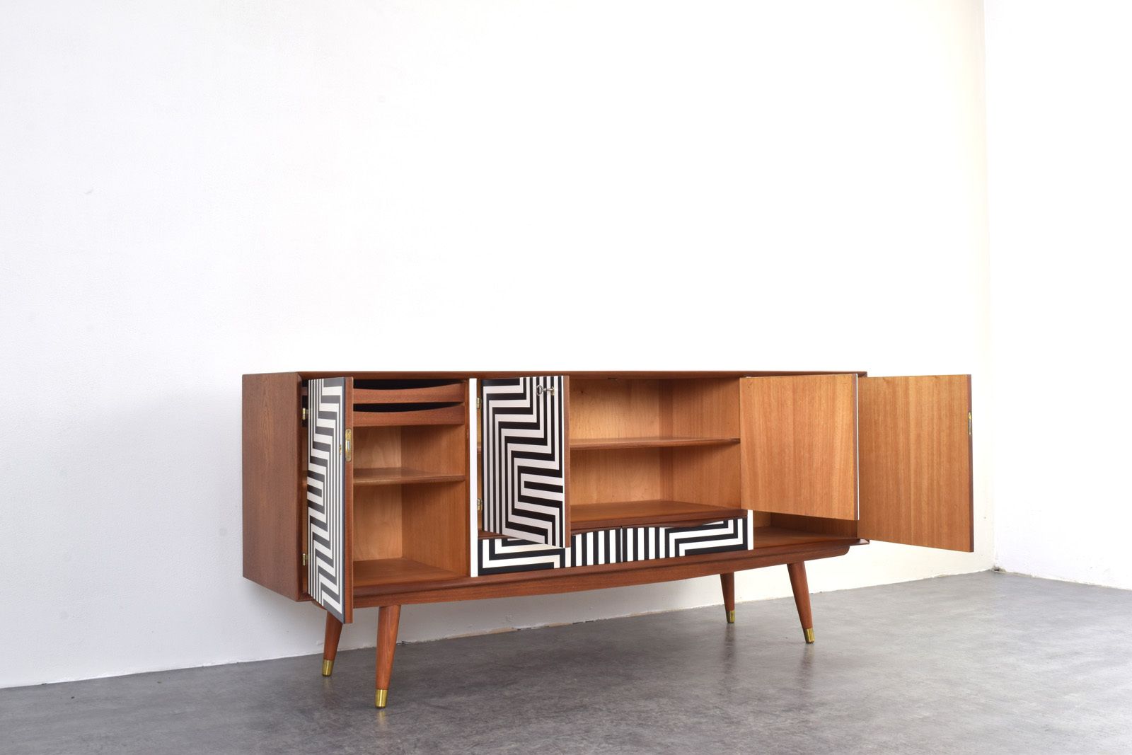 photo for sale Mid Century Op Art Hand Painted Sideboard From Sven Andersen Møbelfabrikk, 1960s.