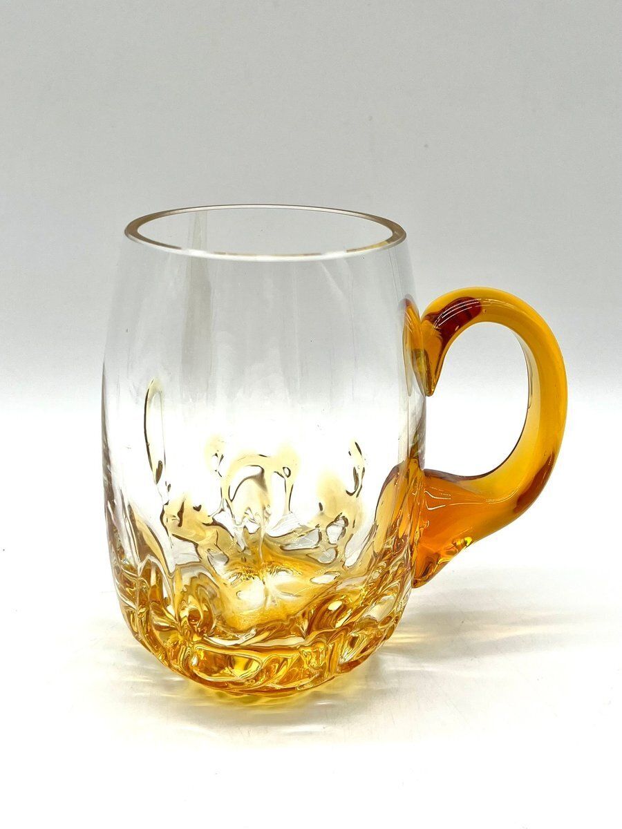 Vintage Mouth Blown Amber Glass Beer Mug, Scandinavia, 1960s photo for sale