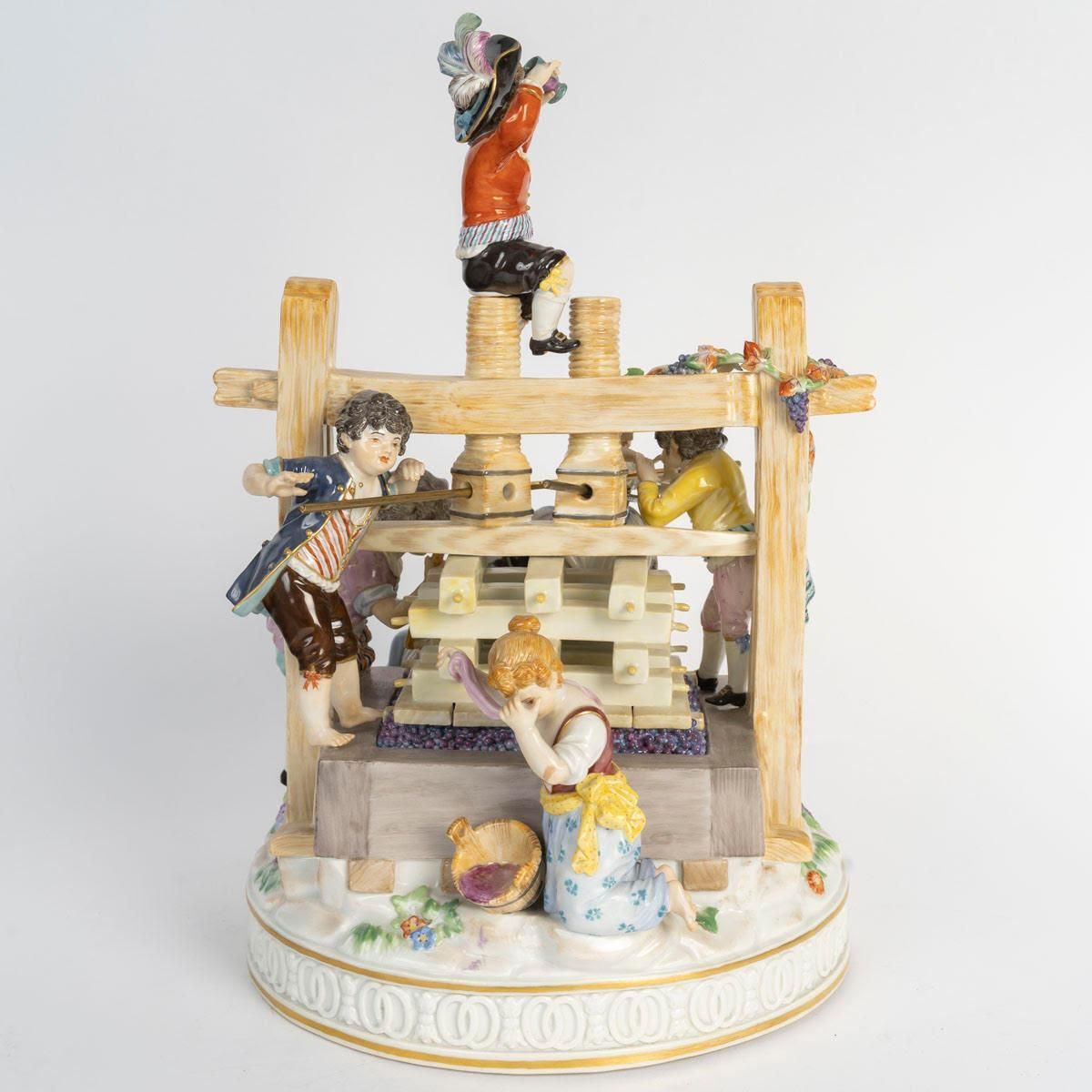 Large Meissen Porcelain Figurine Set, “The Wine Press” Early 20th Century. photo 9170.0