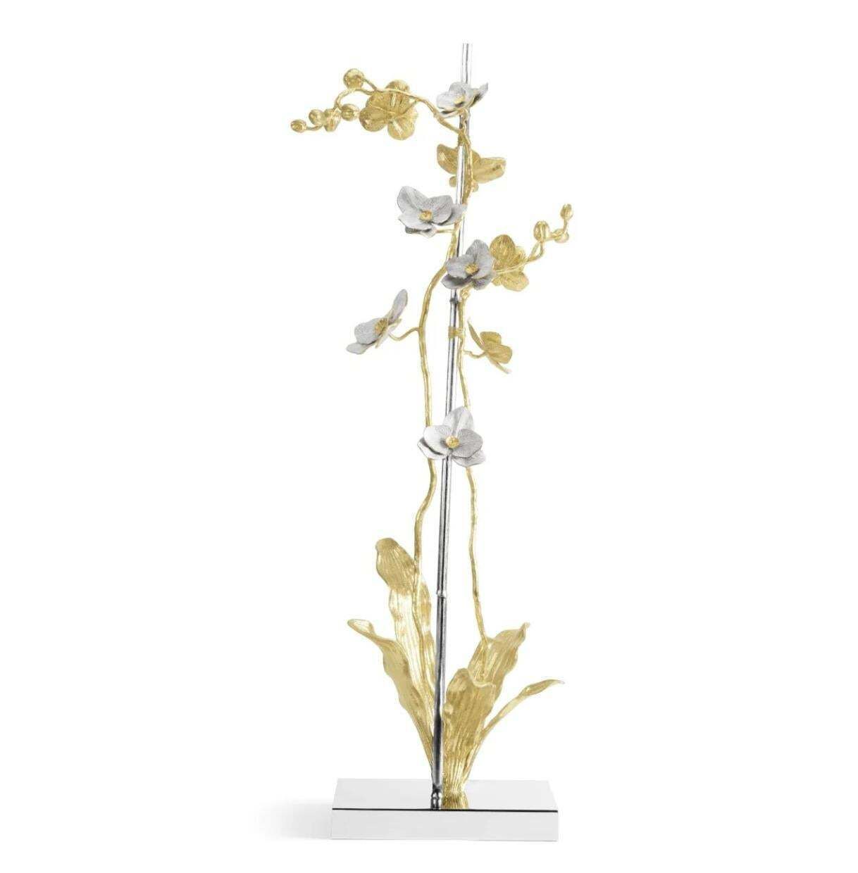 Large Orchid Sculpture In Brass, White Enamel And Stainless Steel photo vinterior