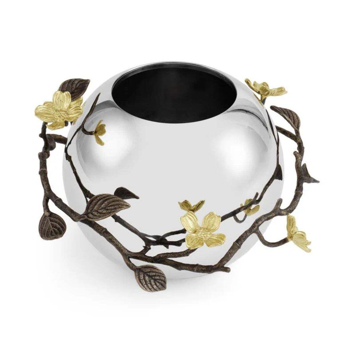 Set Of 3 Contemporary Silver Metal Dogwood Vase With Gold Detail photo 1594.0