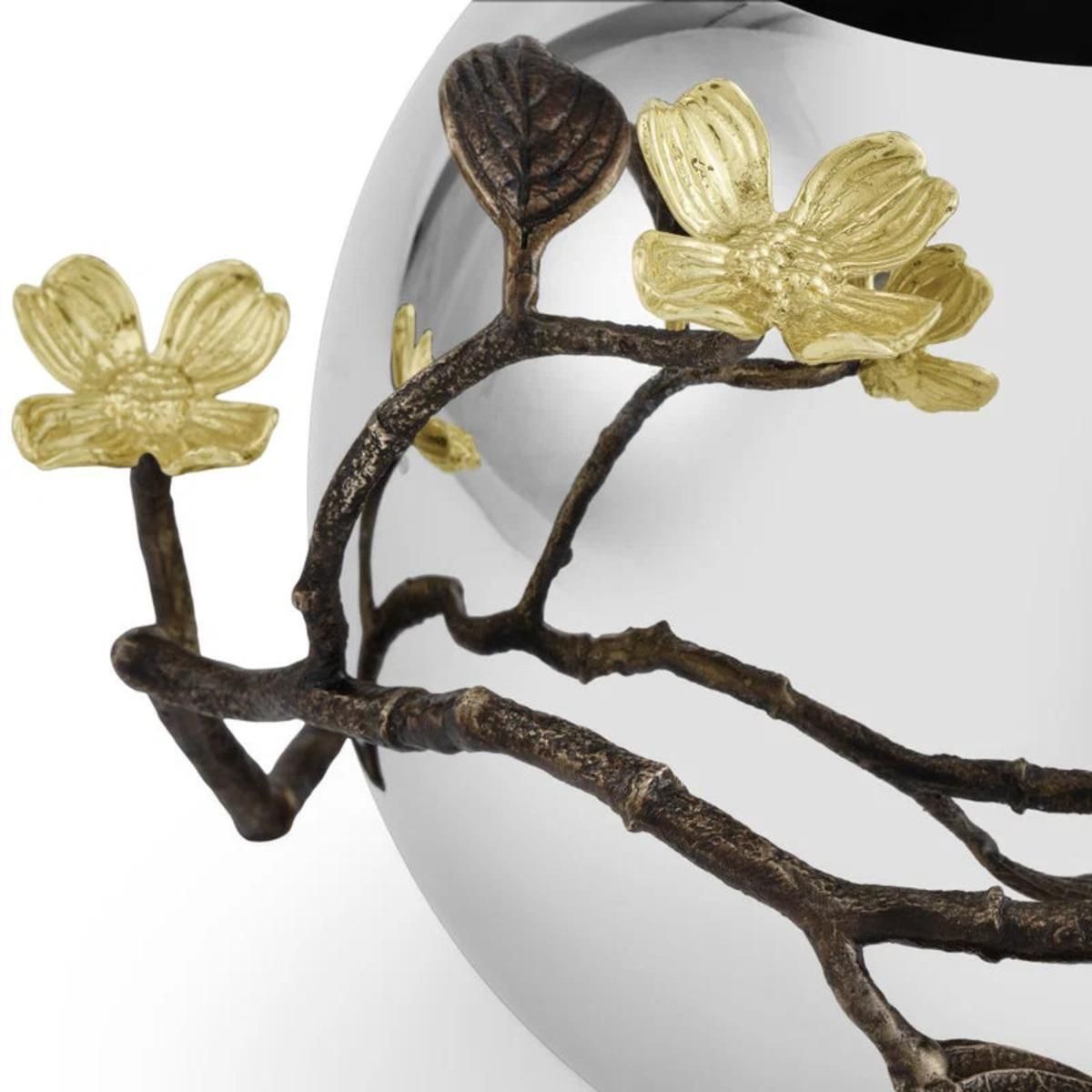 Set Of 3 Contemporary Silver Metal Dogwood Vase With Gold Detail photo vinterior