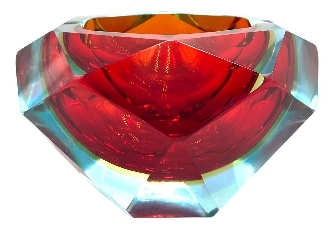 Murano Glass Sommerso Diamond Shaped Ashtray, 1960s