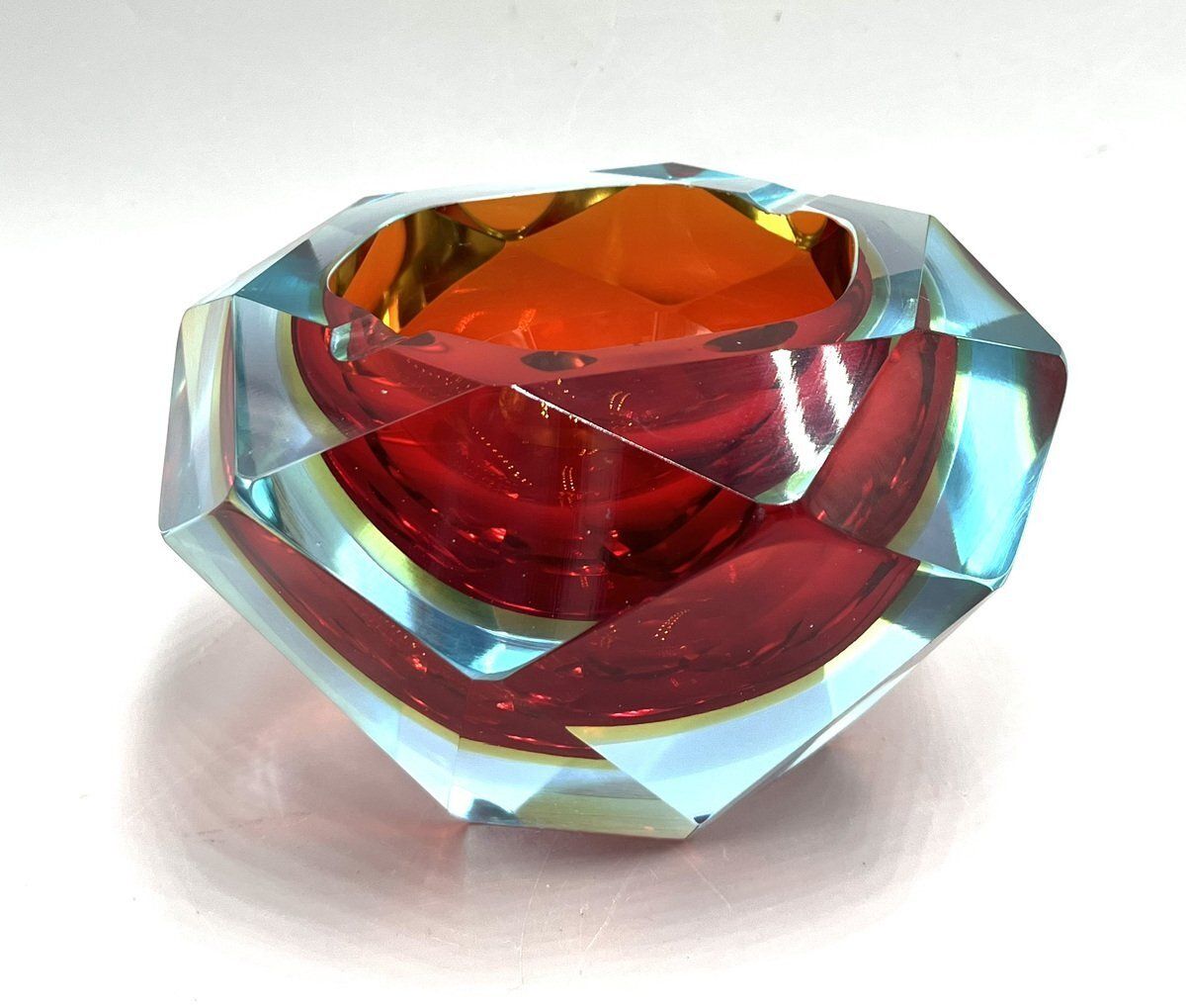 Murano Glass Sommerso Diamond Shaped Ashtray, 1960s photo for sale