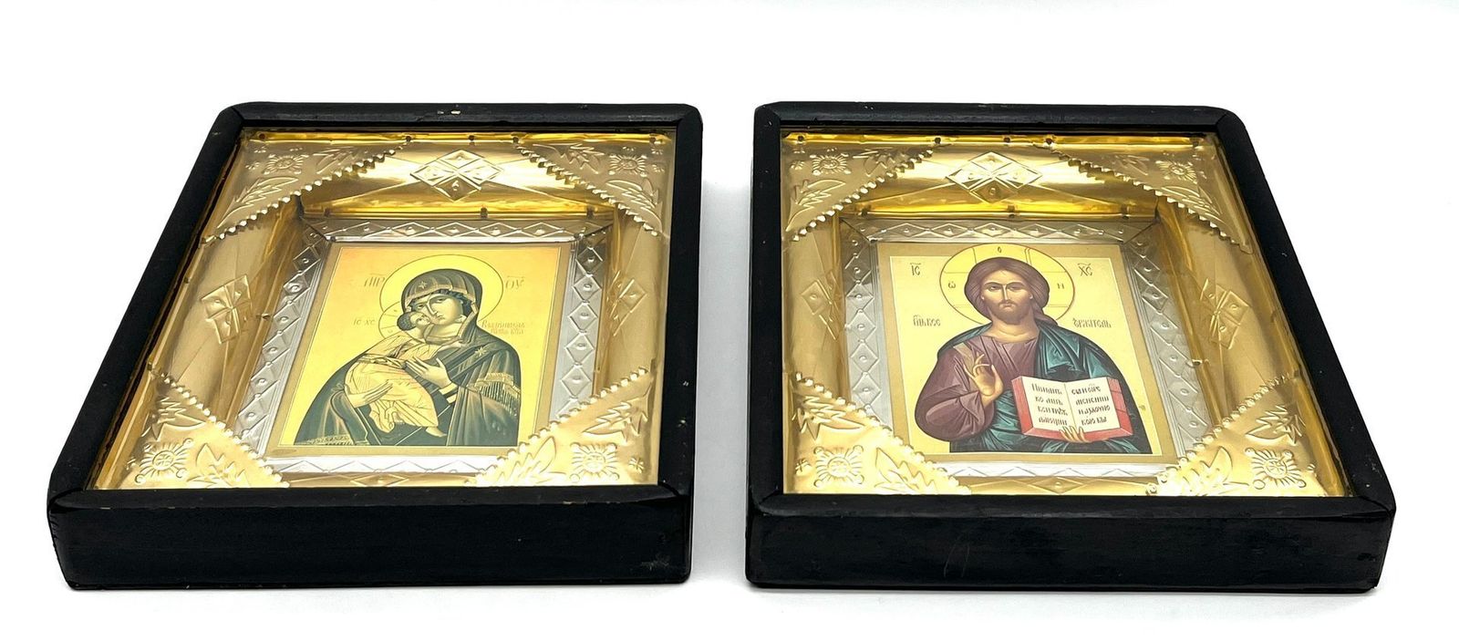 Antique Icons In Gold And Silver, 1890s, Set Of 2 photo for sale