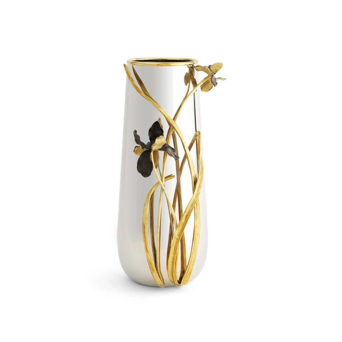Pair Of Large Contemporary Black And Gold Metal Iris Vase photo furniture