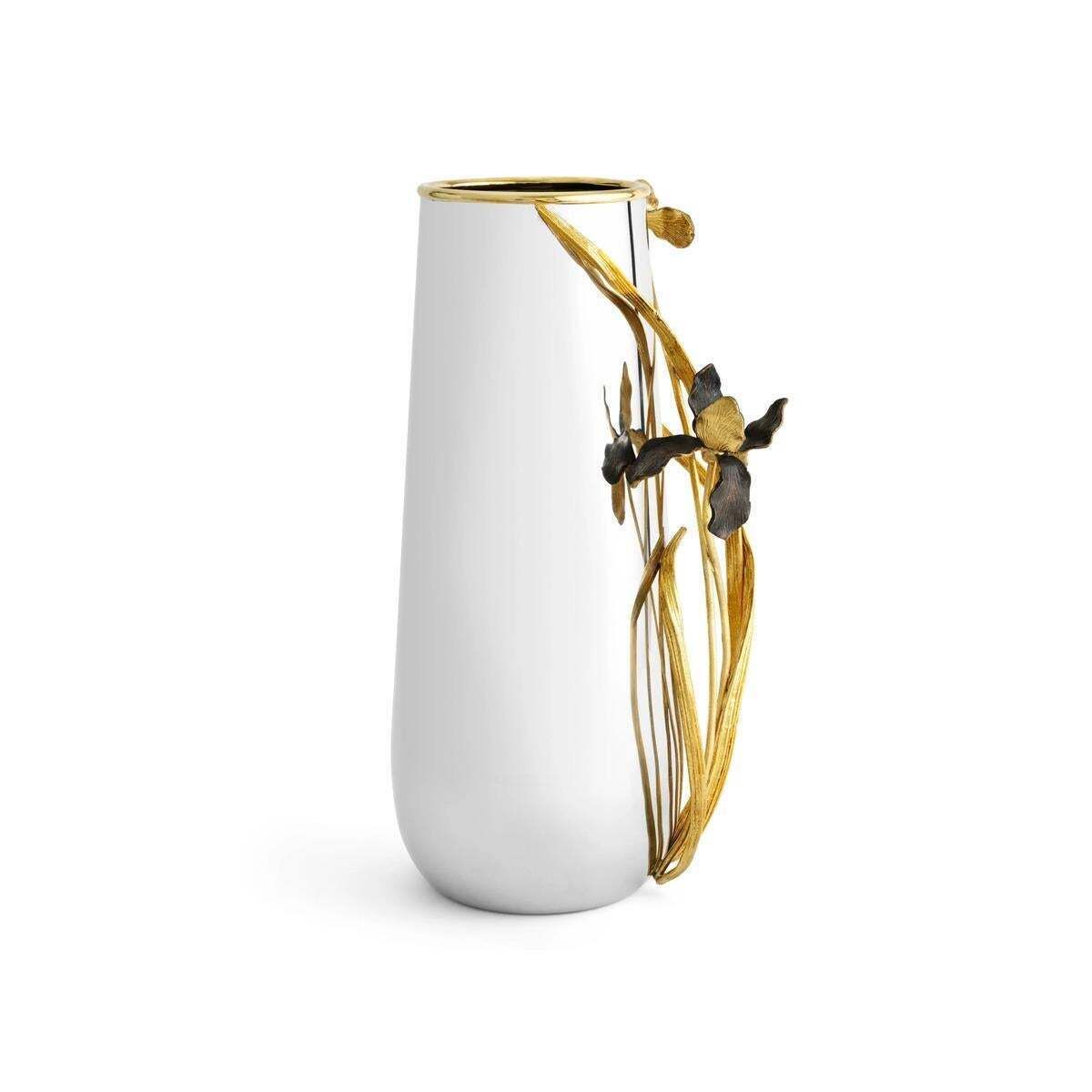 Pair Of Large Contemporary Black And Gold Metal Iris Vase photo for sale