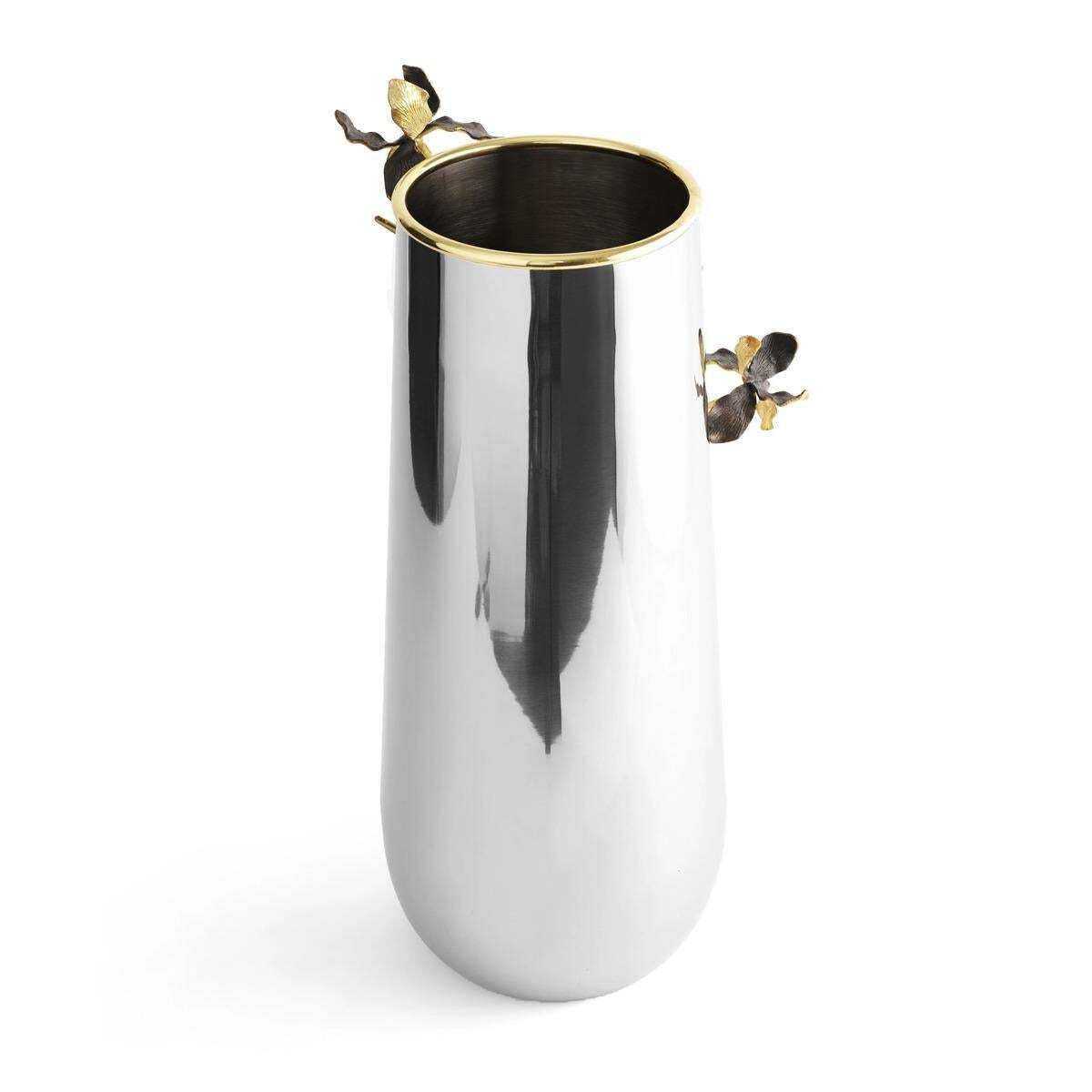 Pair Of Large Contemporary Black And Gold Metal Iris Vase photo Home Decor