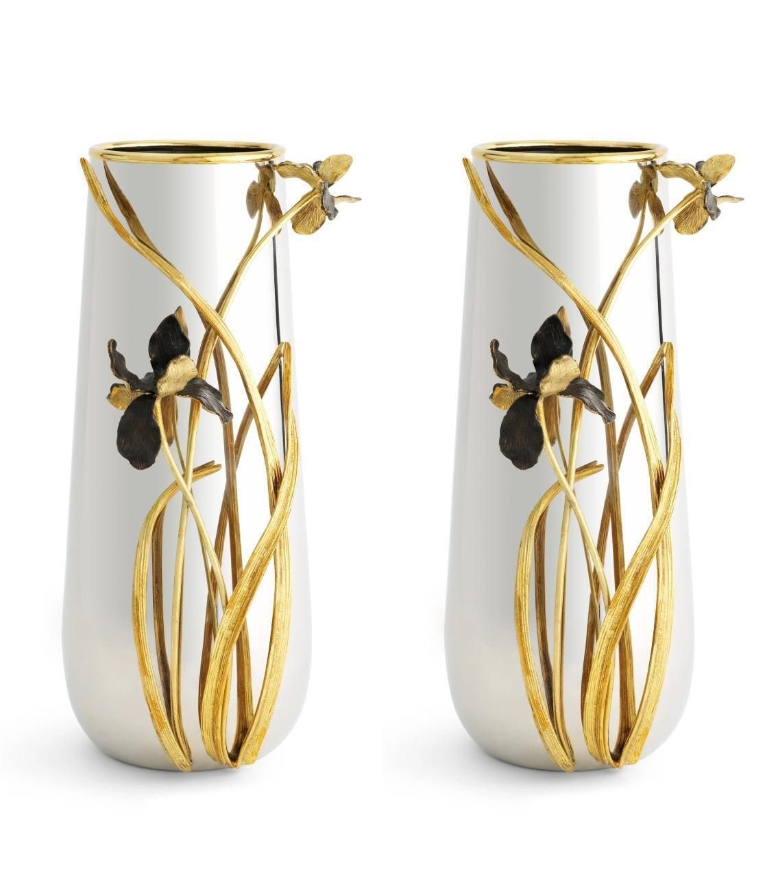 Pair Of Large Contemporary Black And Gold Metal Iris Vase photo 1528.0
