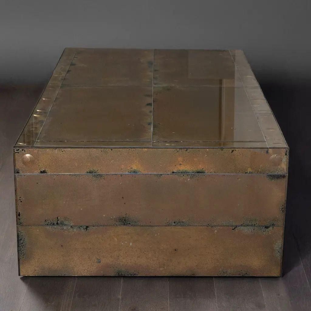 Gold Oxidized Mirror Coffee Table Seventies Style photo 3526.0