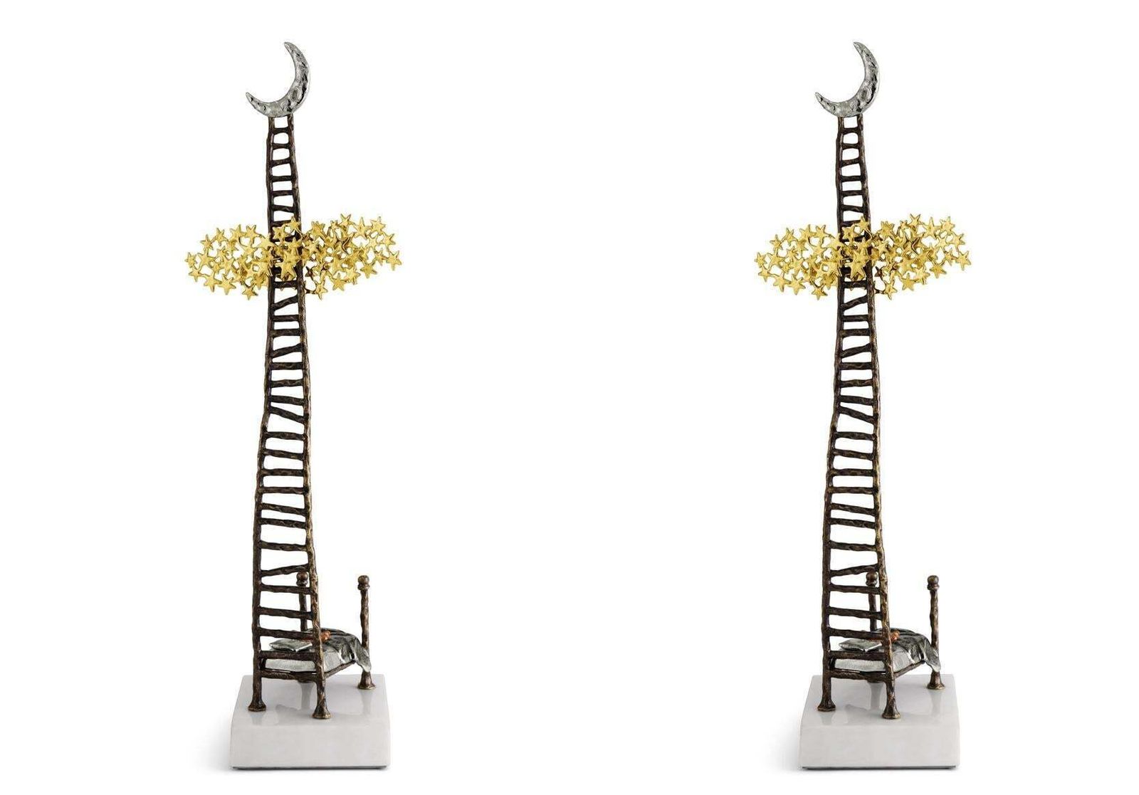 photo for sale Pair Of Dream Sculptures In Brass, Nickel And Marble, Limited Edition