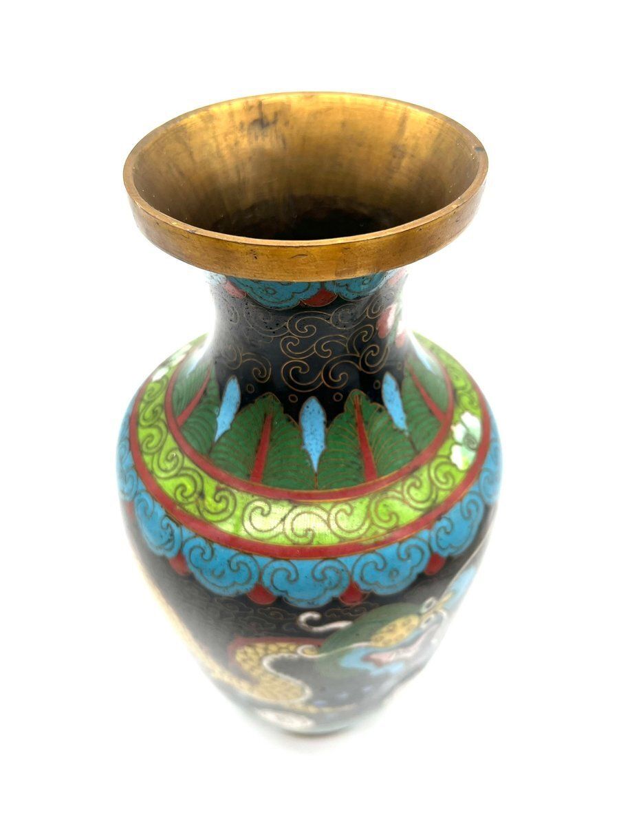 Antique Cloisonné Vase With Dragon Motif Enamel And Brass, China, 1900s photo buy