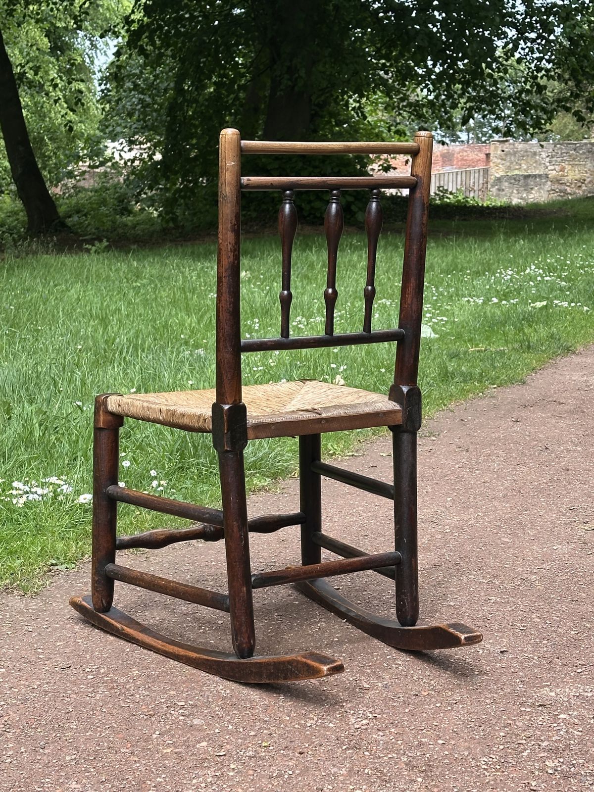 A Small George III Lancashire/Cheshire Stained Ash And Woven Rush Rocking Chair photo furniture