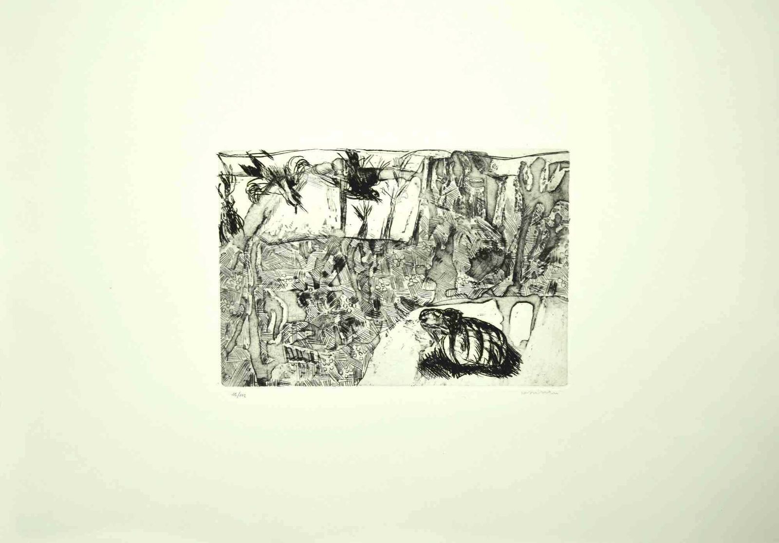 Colline A Gropparello   Etching By Bruno Cassinari   1964