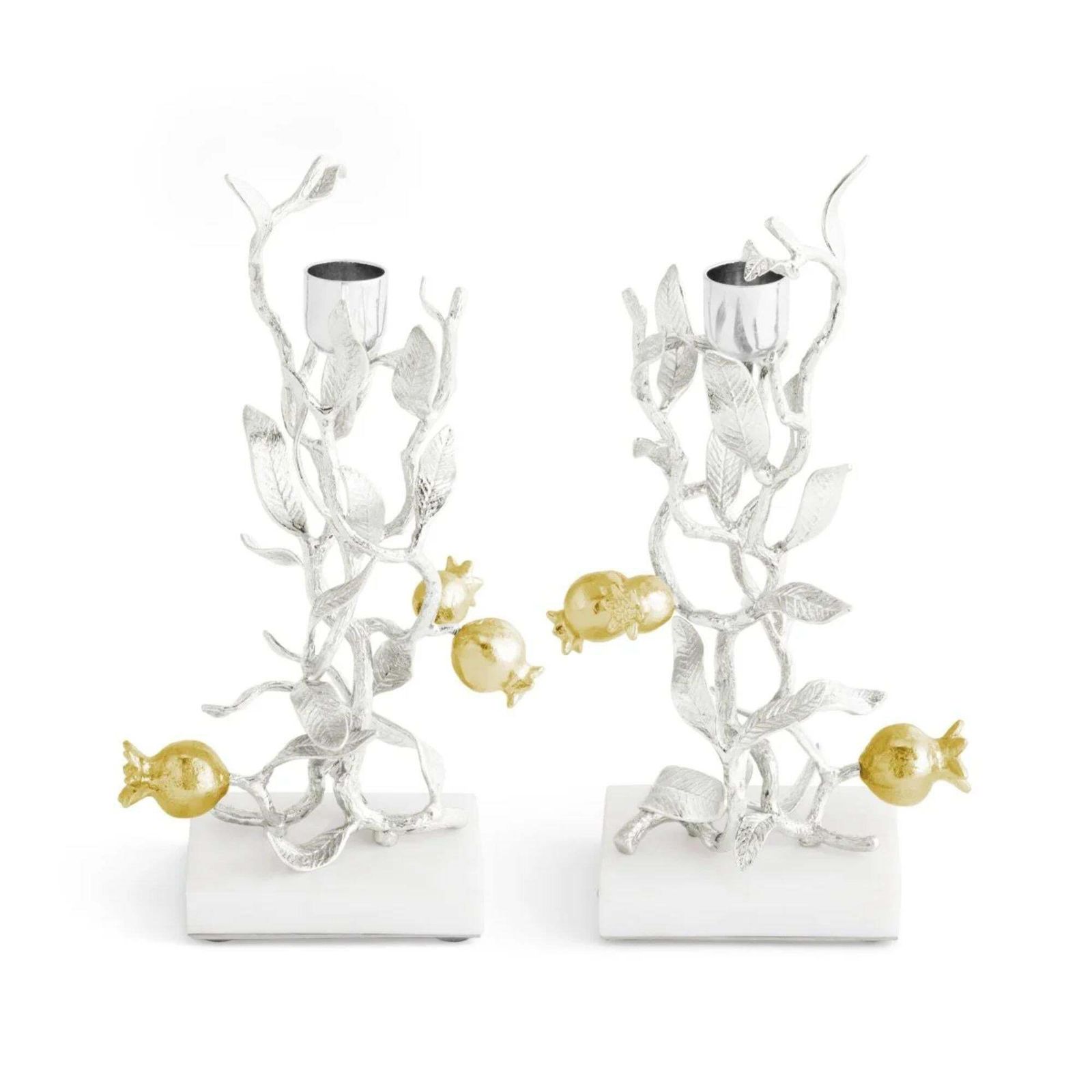 Set Of 4 Contemporary Silver And Gold Metal Pomegranate Candleholders photo furniture