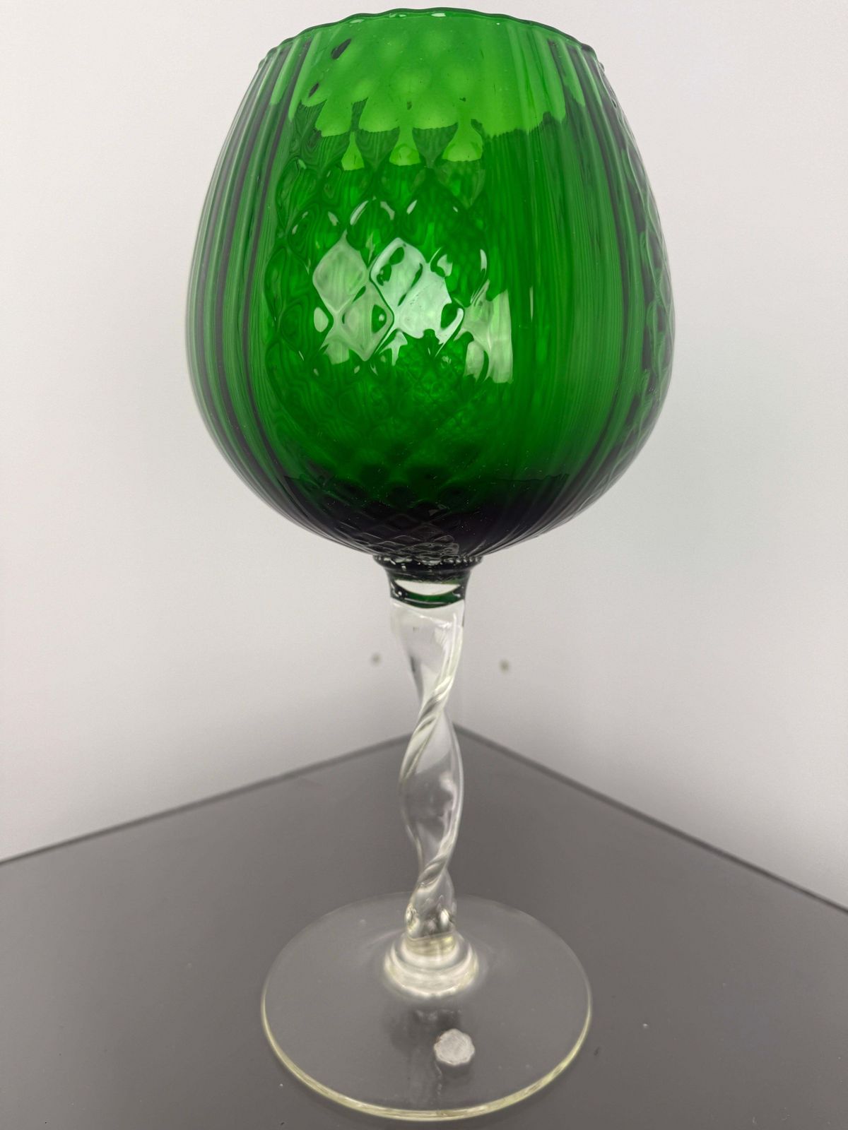 Mid Century Empoli Design Green Big Glass Vase  Italy 1960 photo vinterior