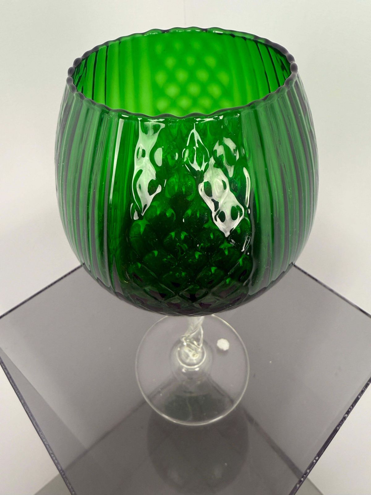 Mid Century Empoli Design Green Big Glass Vase  Italy 1960 photo vintage