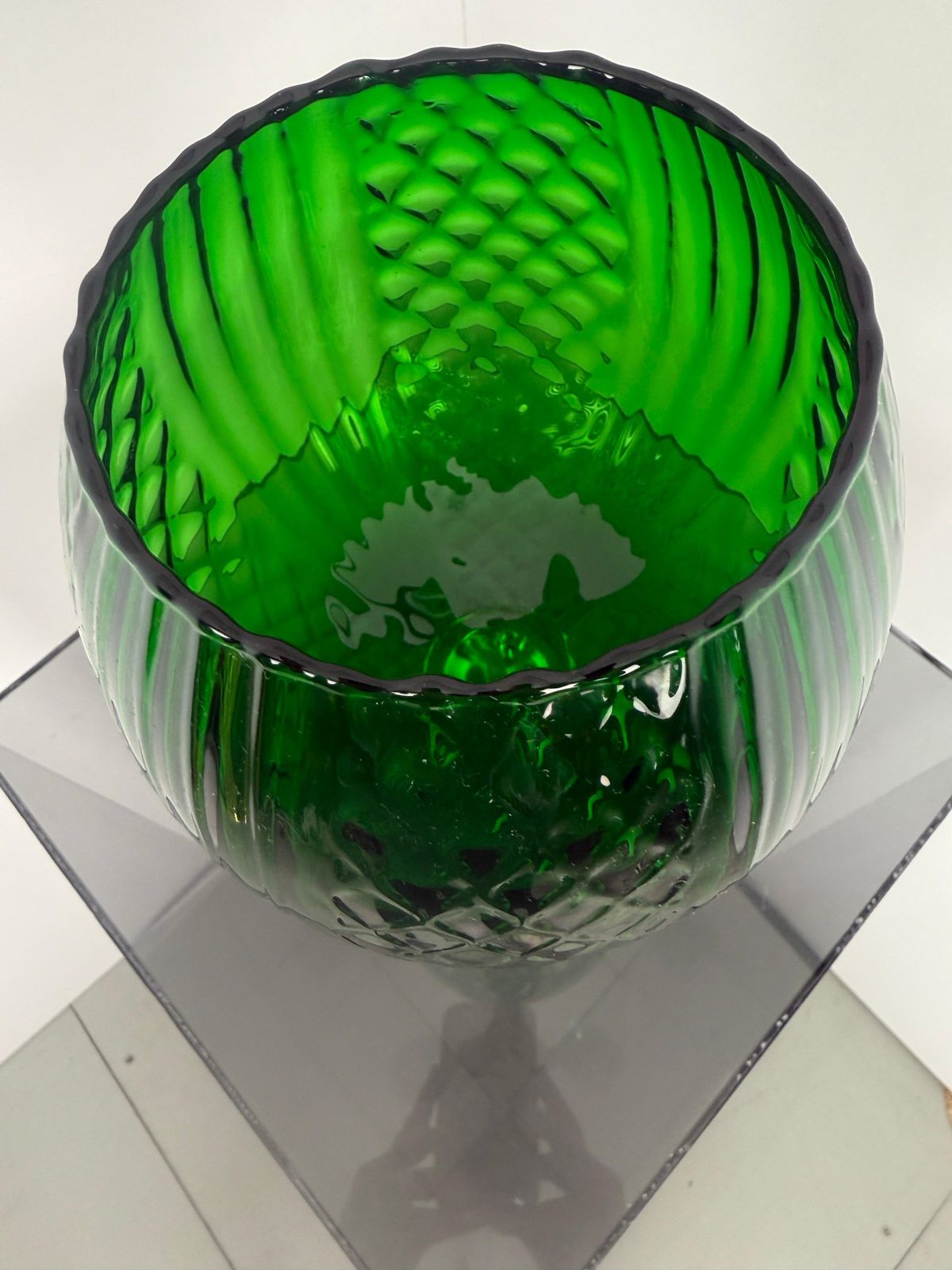 Home Decor Mid Century Empoli Design Green Big Glass Vase  Italy 1960 photo