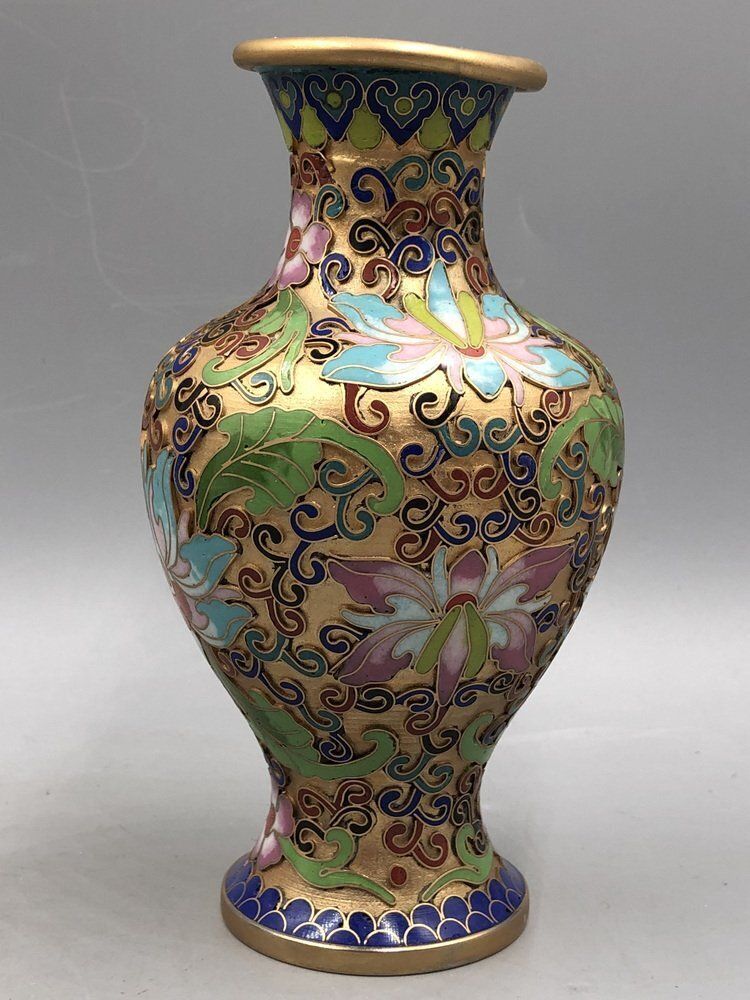 Champlevé Cloisonné Vase, China, 1900s, Set Of 2 photo 1621.0